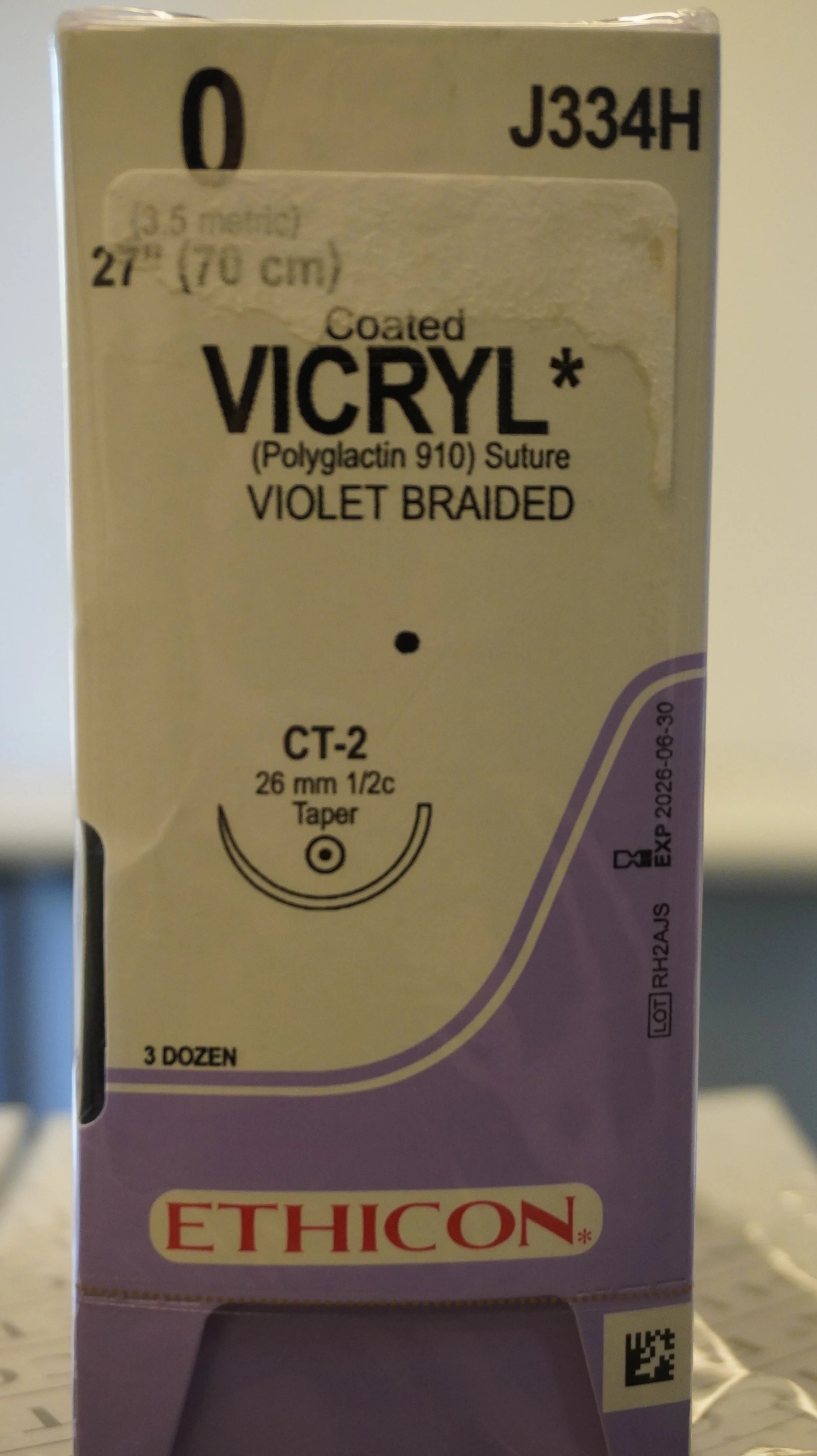 Ethicon | J334H | Coated VICYL Suture Polyglactin 910 0 27" VIOLET BRAIDED