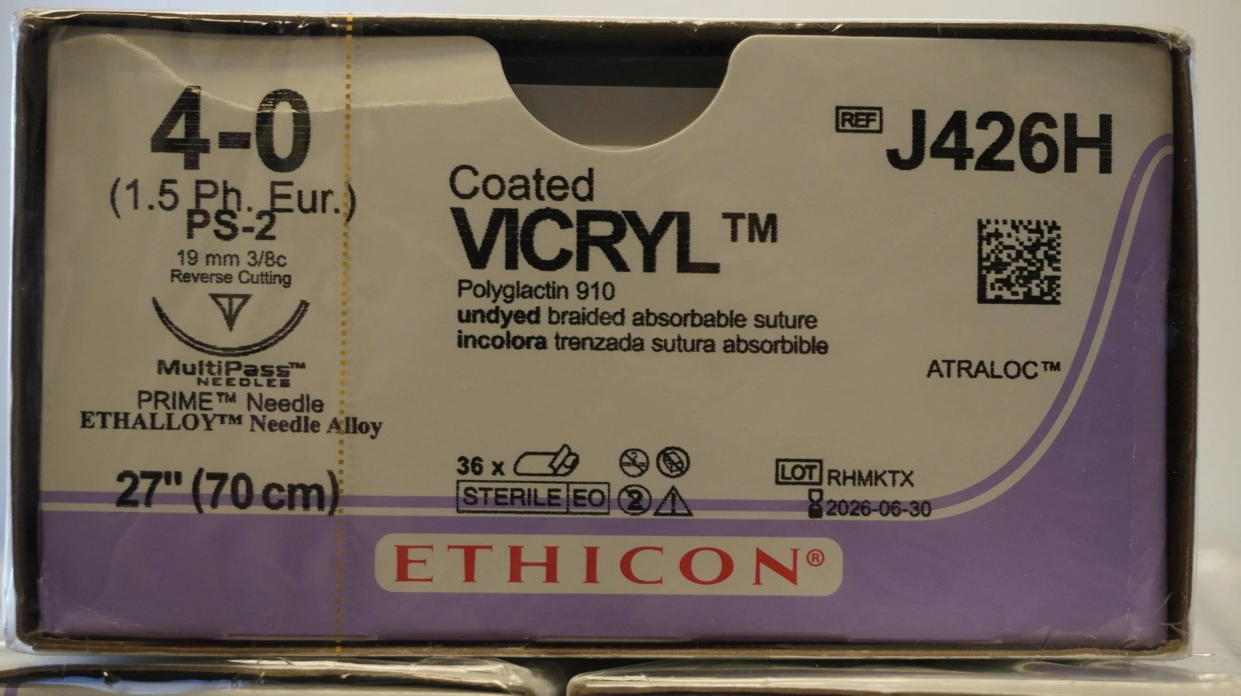 Ethicon | J426H | Coated VICYL Suture Polyglactin 910 4-0 27" UNDYED