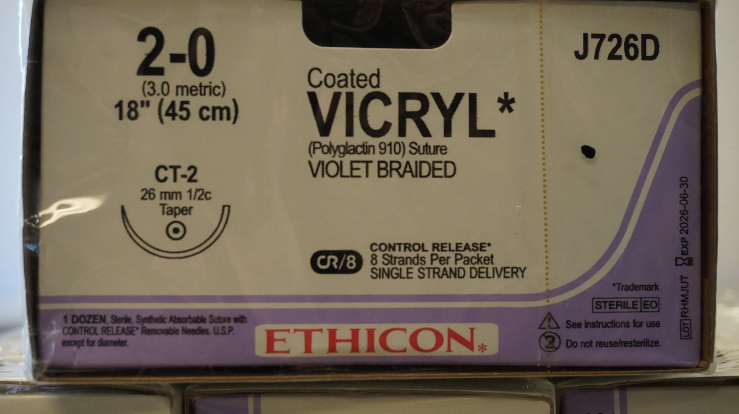 Ethicon | J726D | Coated VICYL Suture Polyglactin 910 2-0 18" VIOLET BRAIDED
