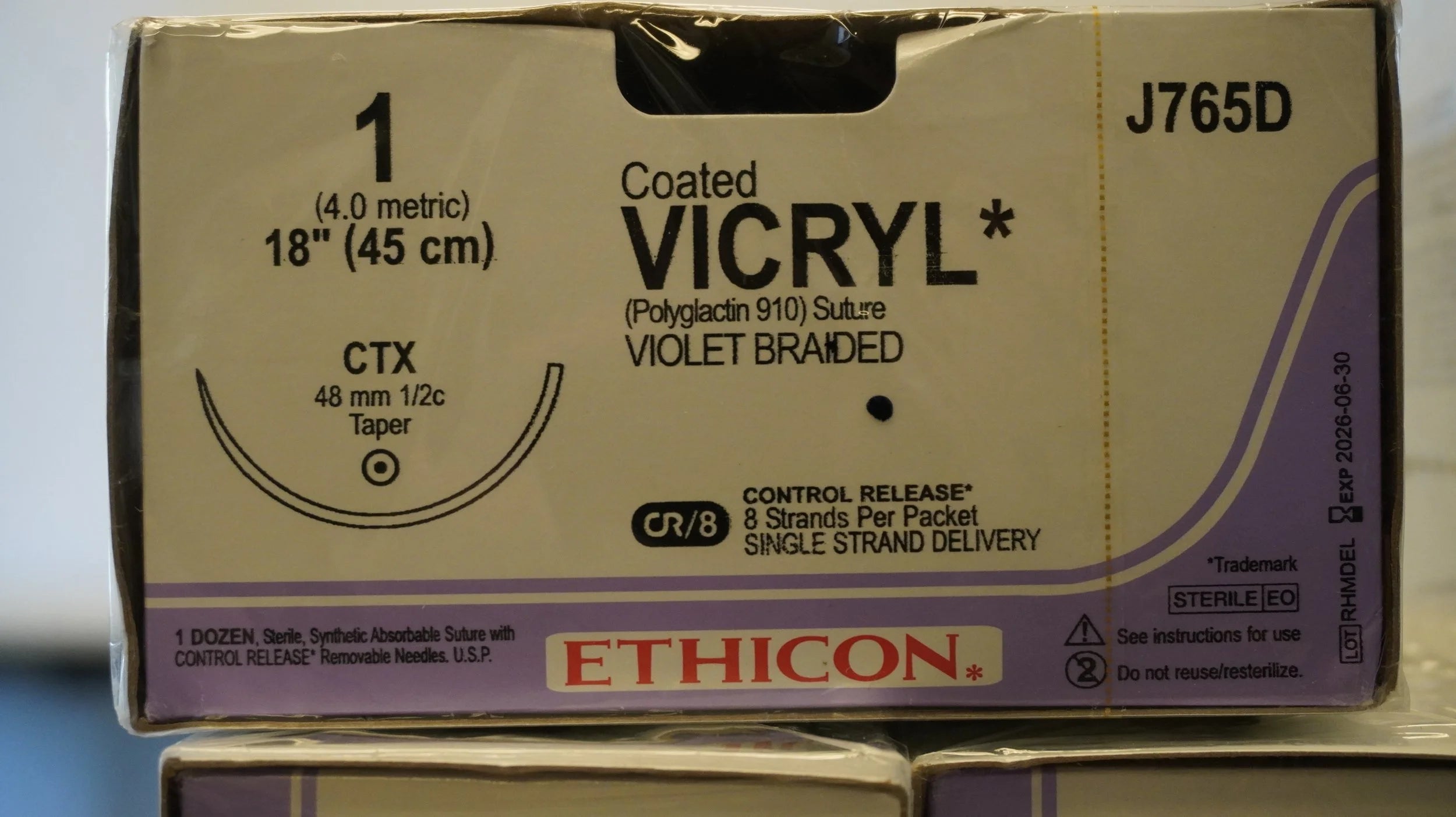 Ethicon | J765D | Coated VICYL Suture Polyglactin 910 1 18" VIOLET BRAIDED