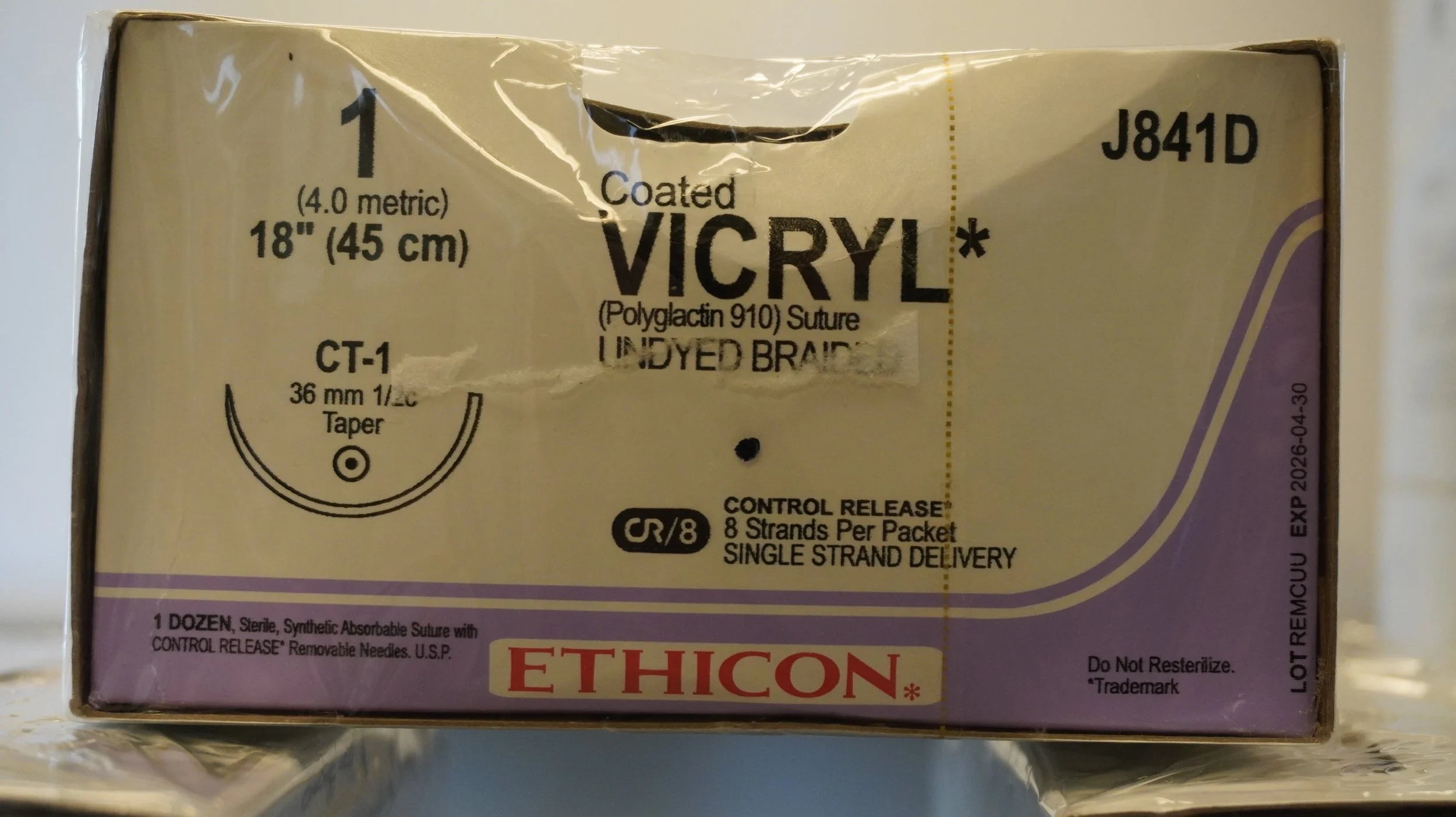 Ethicon | J841D | Coated VICYL Suture Polyglactin 910 1 18" UNDYED BRAIDED