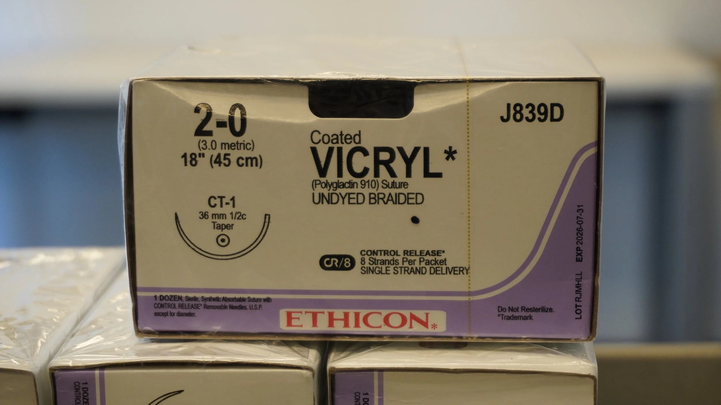 Ethicon | J839D | Coated VICYL Suture Polyglactin 910 2-0 18" UNDYED BRAIDED