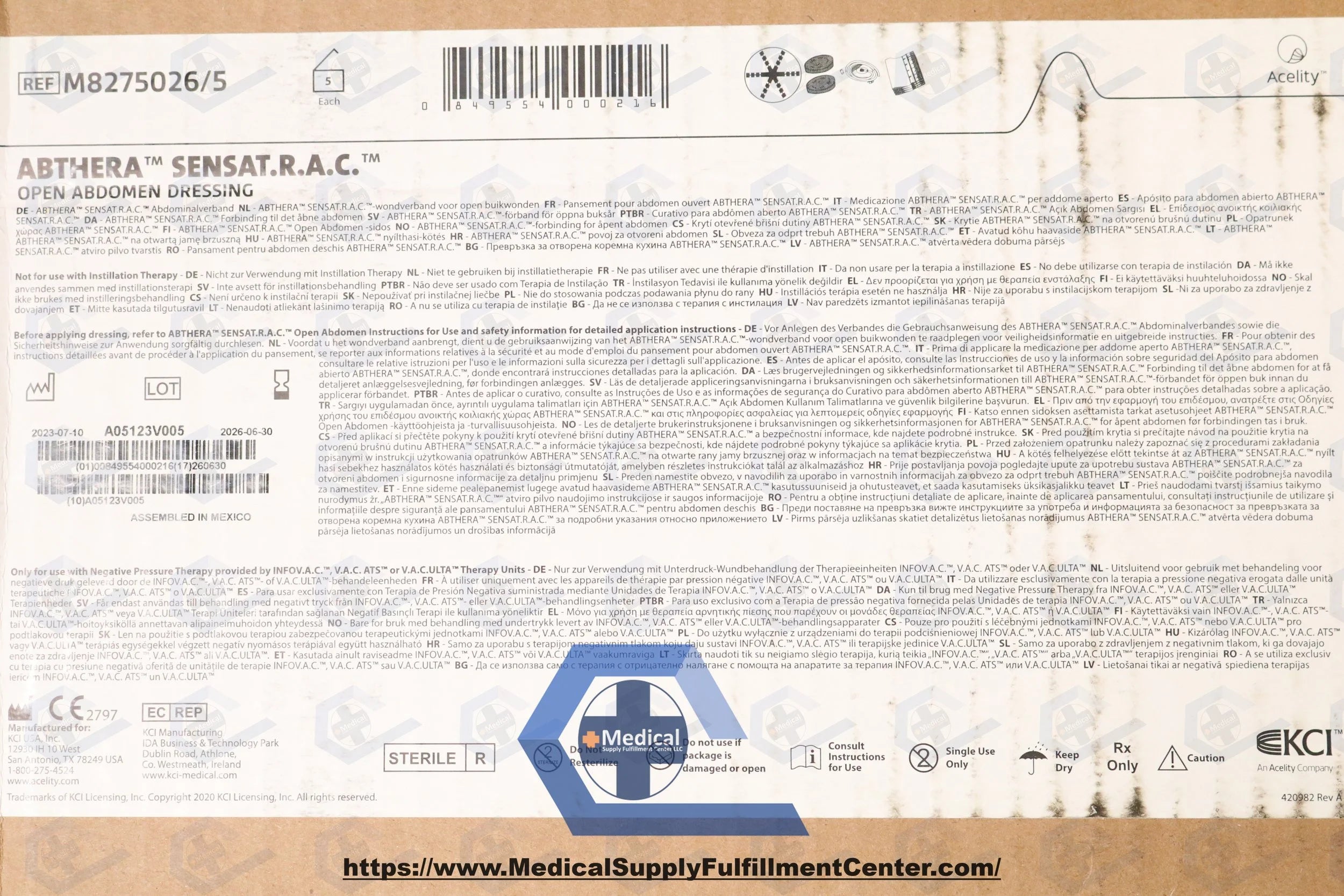 KCI | M8275026/5 | ABThera SensaTrac Open Abdomen Dressing