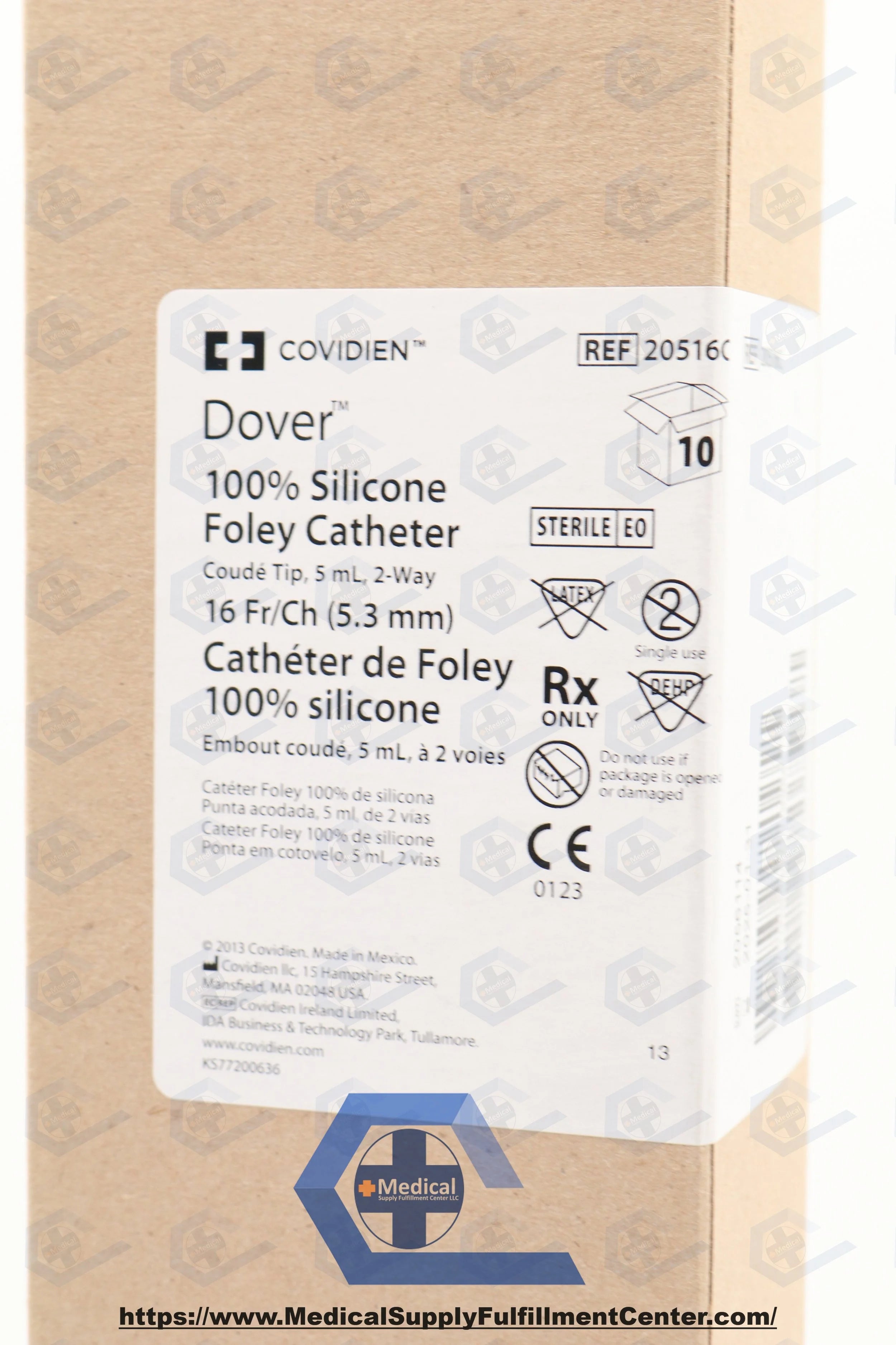 Covidien | 20516C | Dover Silicone Foley Catheter, 5 cc, 2-way, 16 Fr, Coude tip
