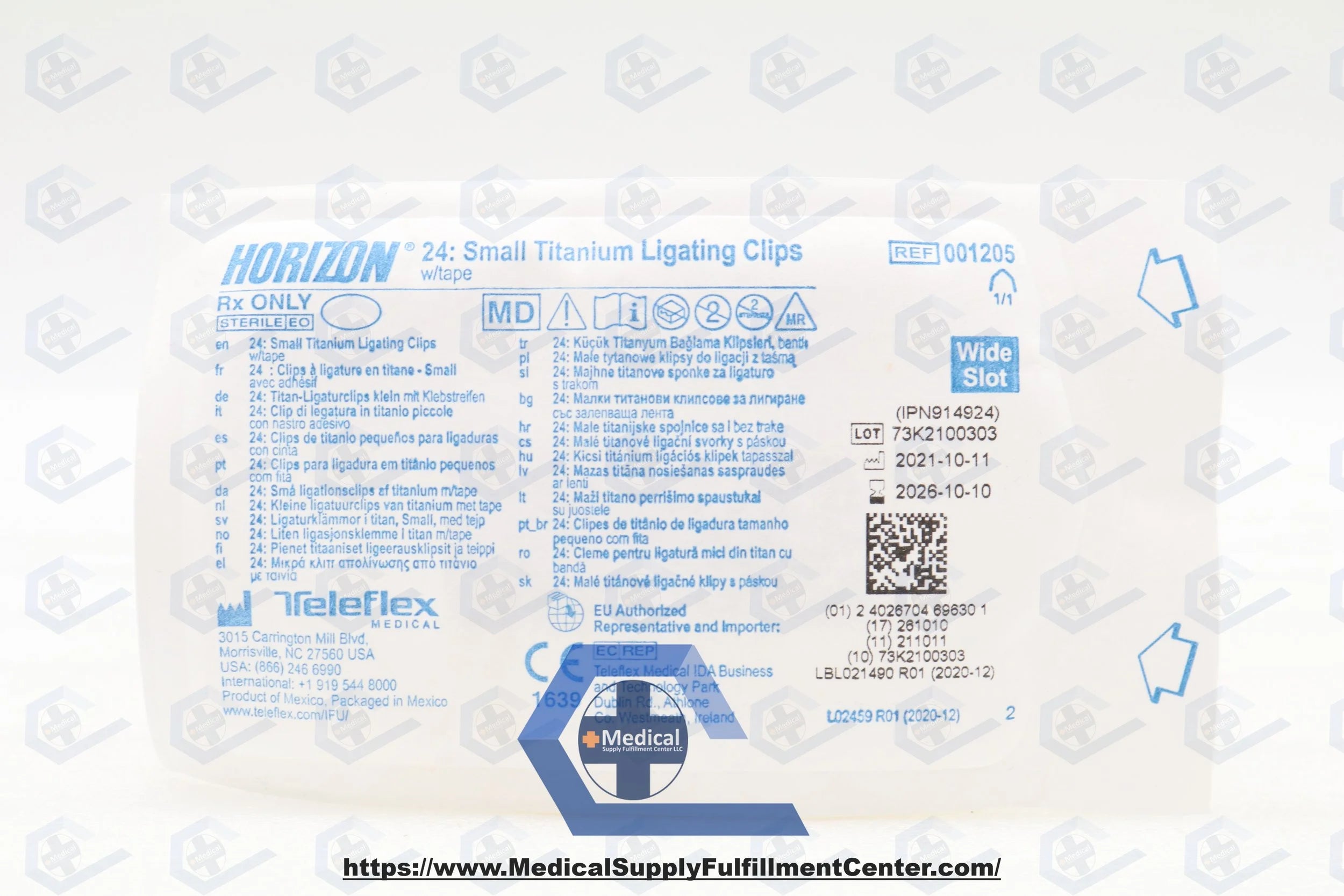Teleflex | 001205 | Horizon Titanium Ligating Clips, Small-Wide W/TAPE , 24 Clips