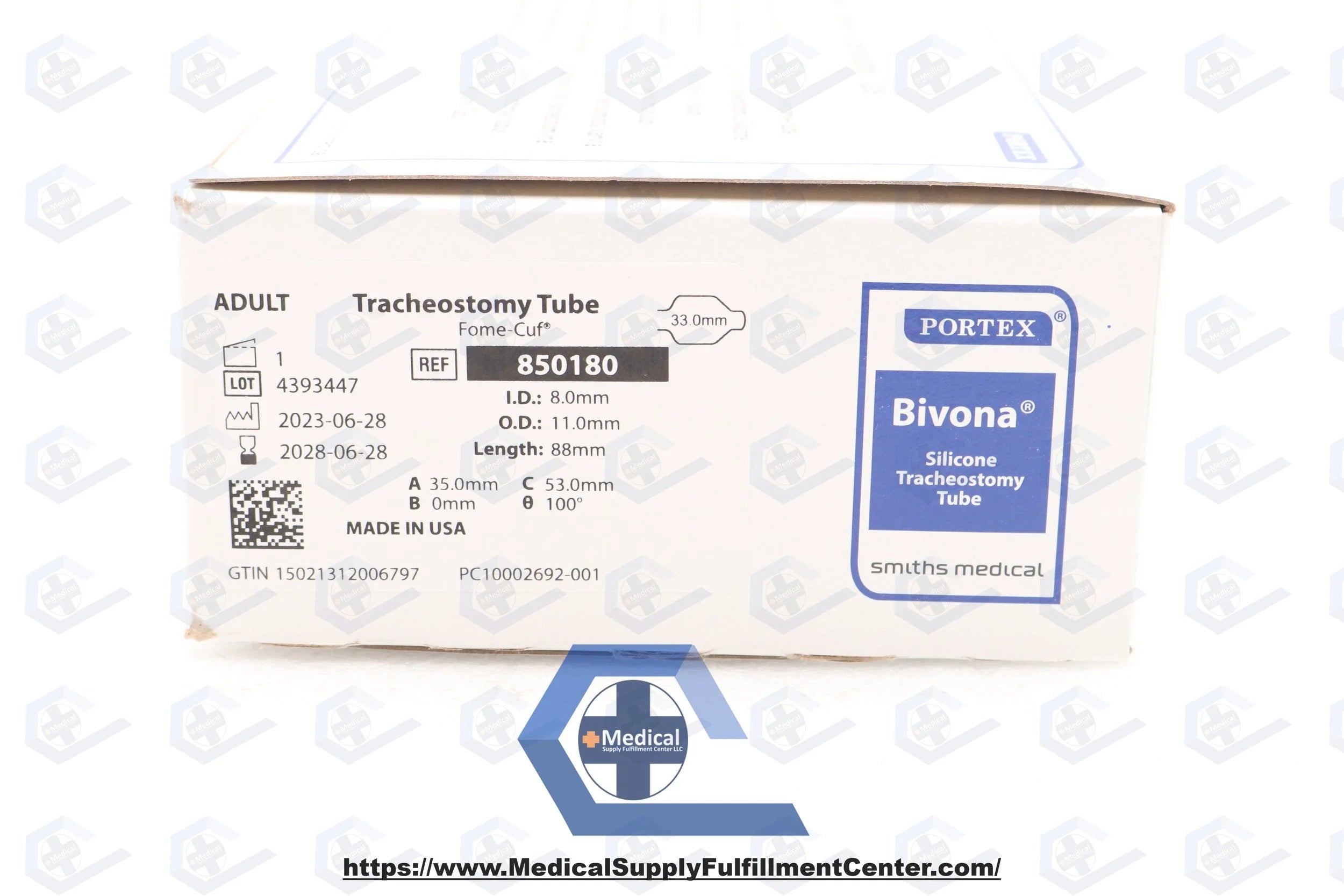 Smiths Medical | 850180 | Adult Tracheostomy Tube 8.0 x 11.0 x 88mm