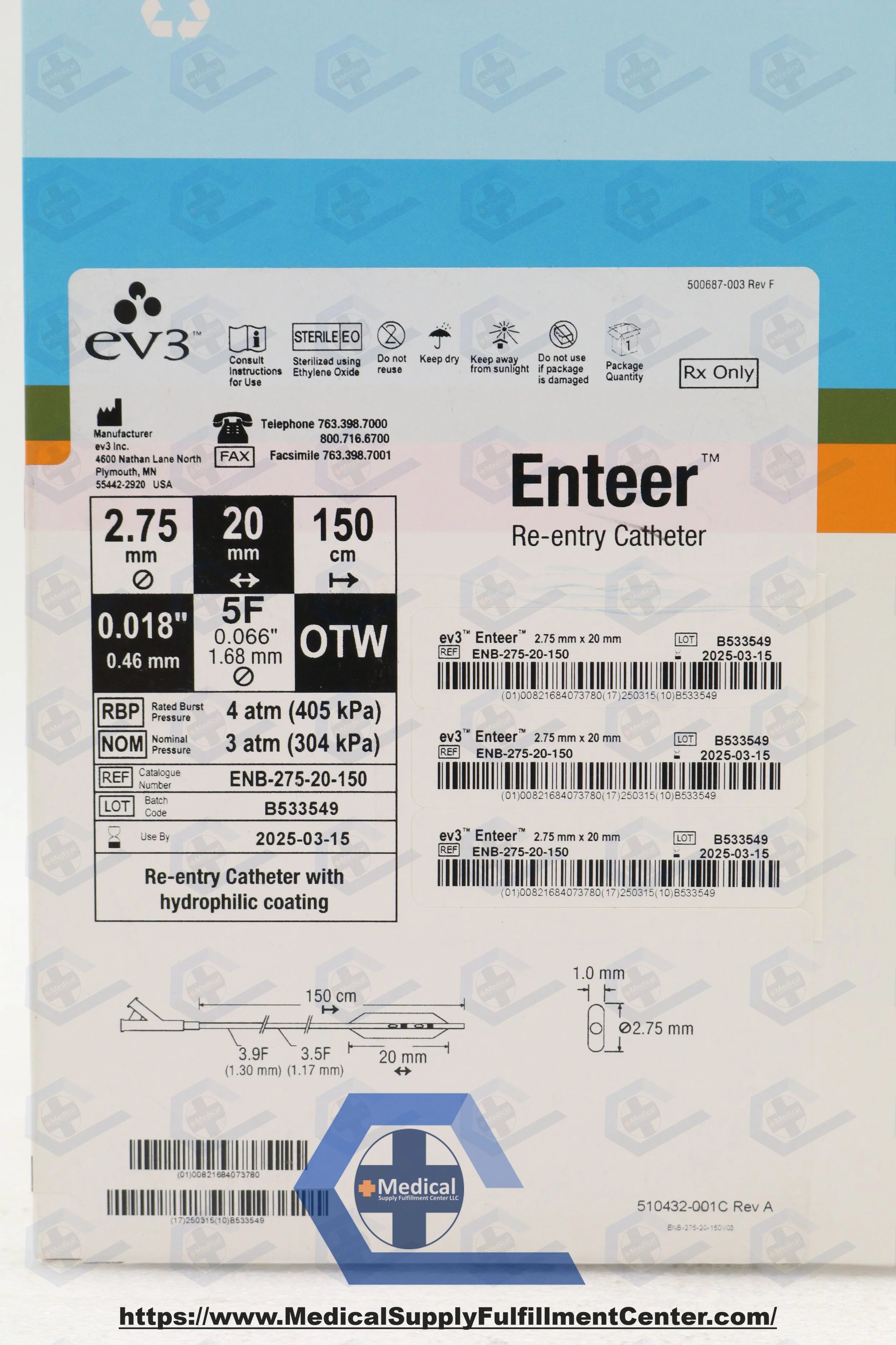 ev3 | ENB-275-20-150 | Enteer Re-Entry Cath. 5F x 20mm x 0.018inch