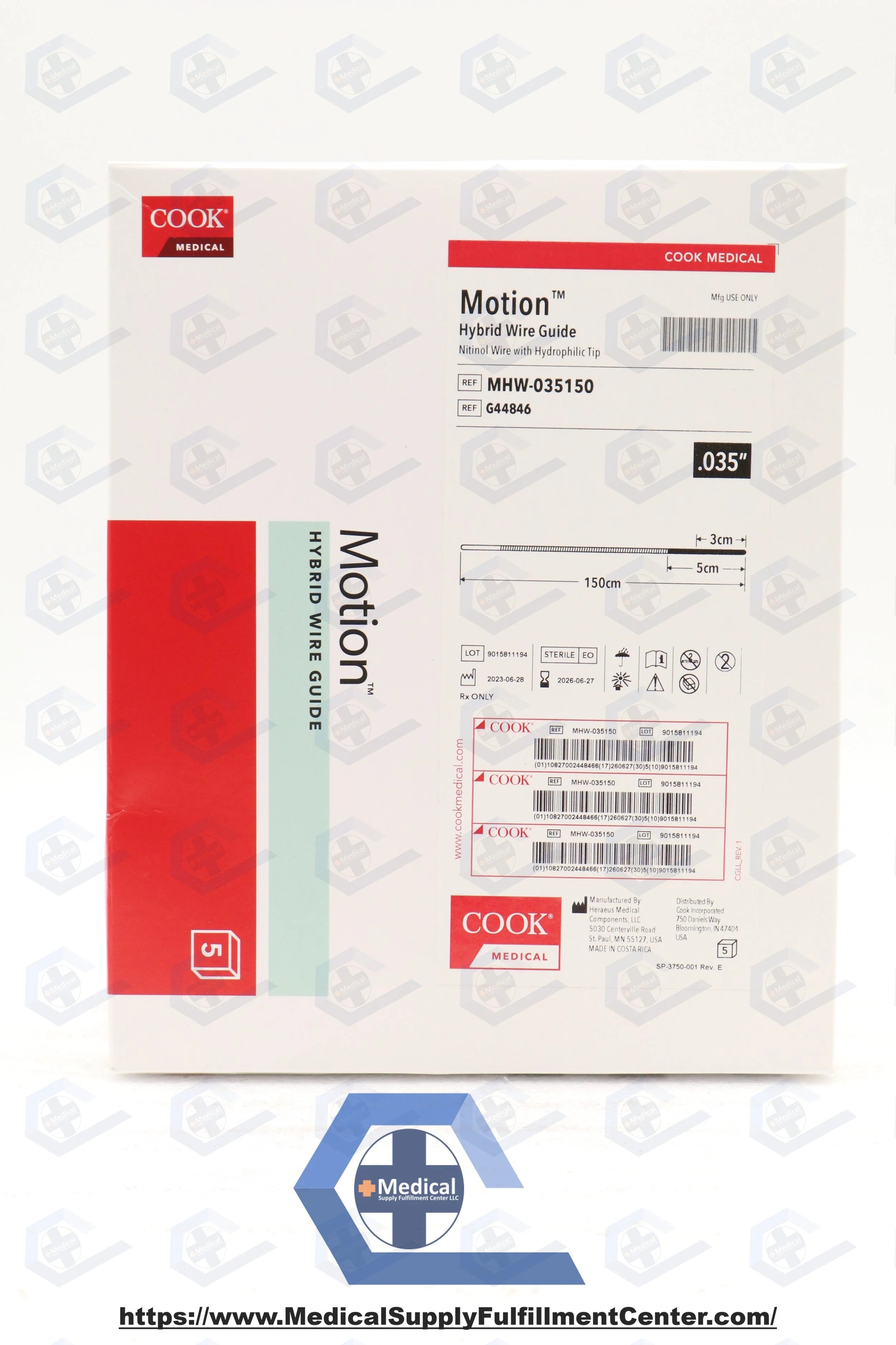 Cook Medical | G44846 | MOTION HYBRID WIRE GUIDE NITINOL WIRE WITH HYDROPHILIC TIP, 0.035" X 150CM (MHW-035150)