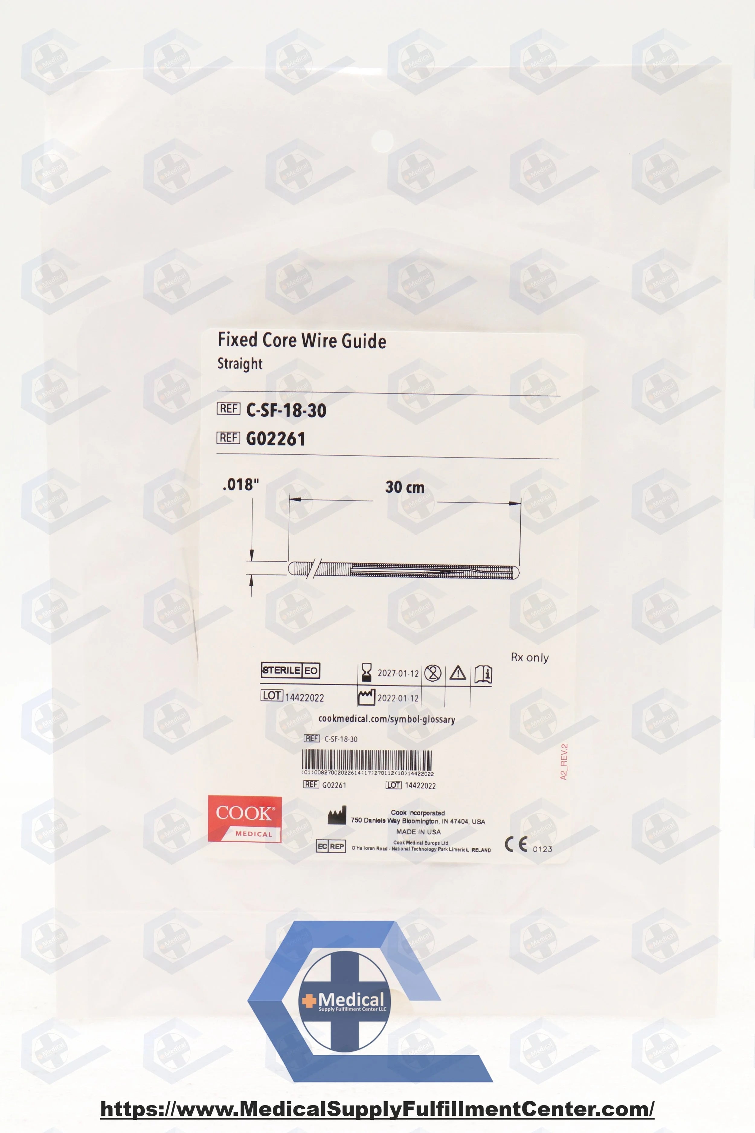 Cook Medical | G02261 | Fixed Core Wire Guide - Straight - .018" x 30cm (C-SF-18-30)