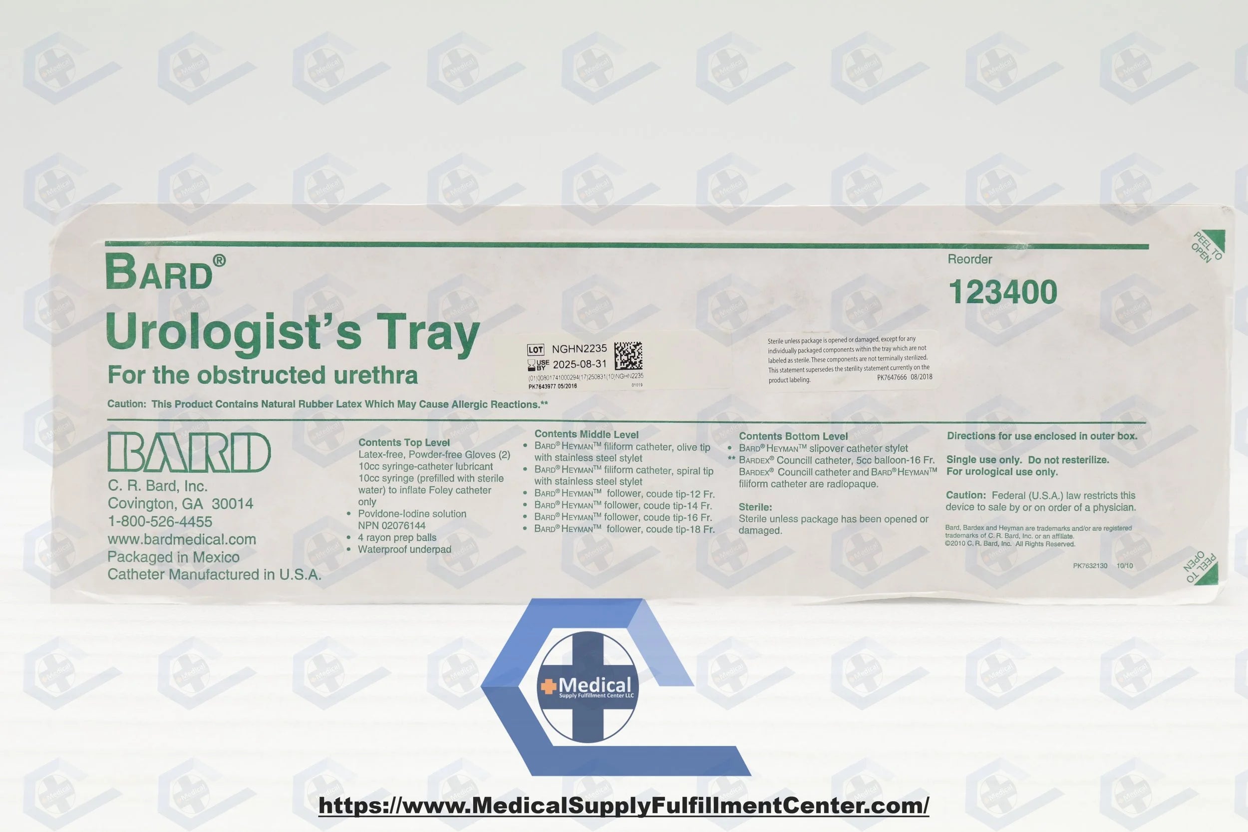 Bard | 123400 | Urologist's Tray, Sterile , The Urology Tray Components are Arranged Sequentially for Ease of Use, Single-Use, Sterile