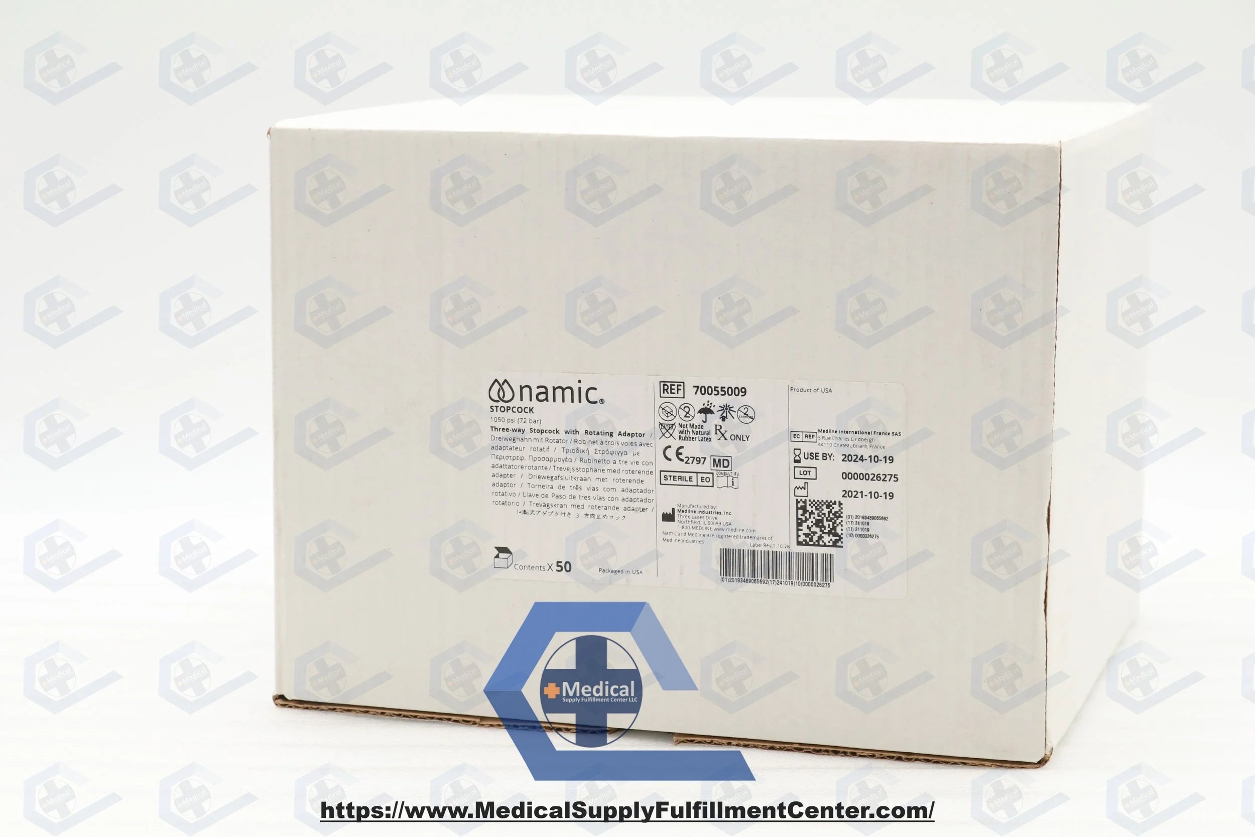 Medline | 70055009 | Namic 3-Way Stopcock, High Pressure, Off, Right, Rotating Male, Female Fitting 1050 psi