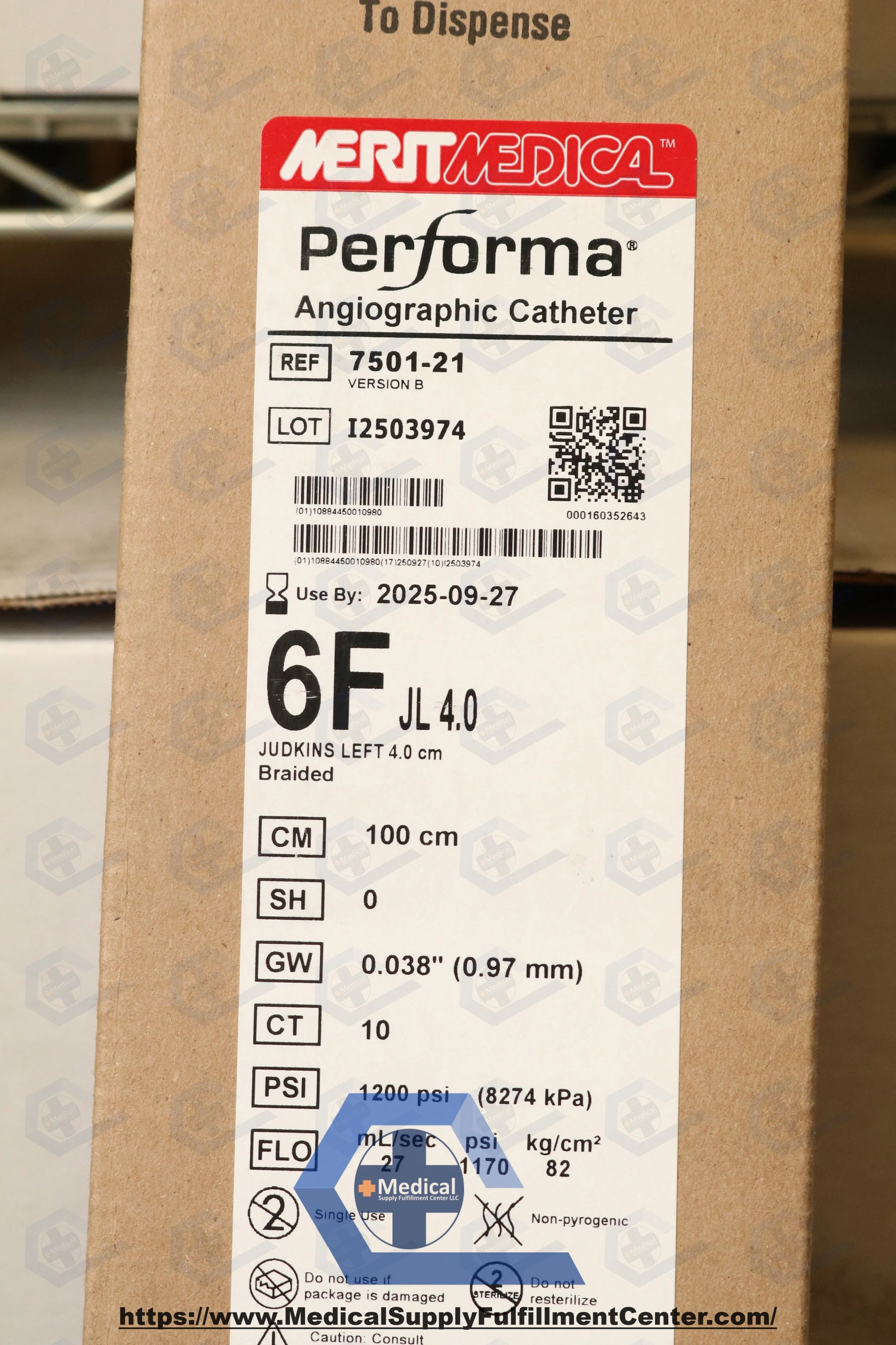 Merit Medical | 7501-21 | Performa 6F Angiographic Catheter 100cm JL 4.0 1200 PSI