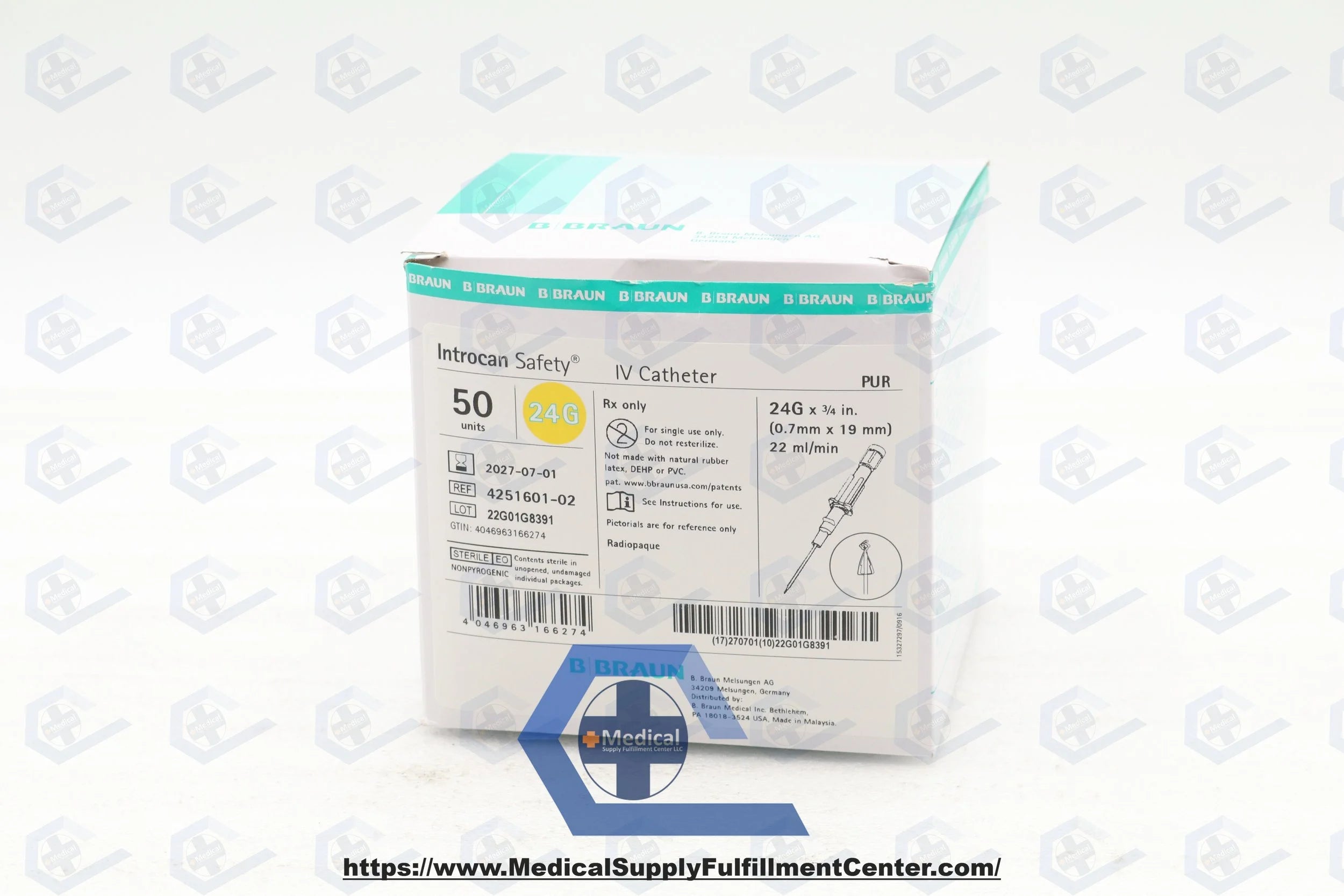 B Braun | 4251601-02 | Medical Catheter IV Introcan Safety Safety Straight 24gx3/4" Yellow Ea