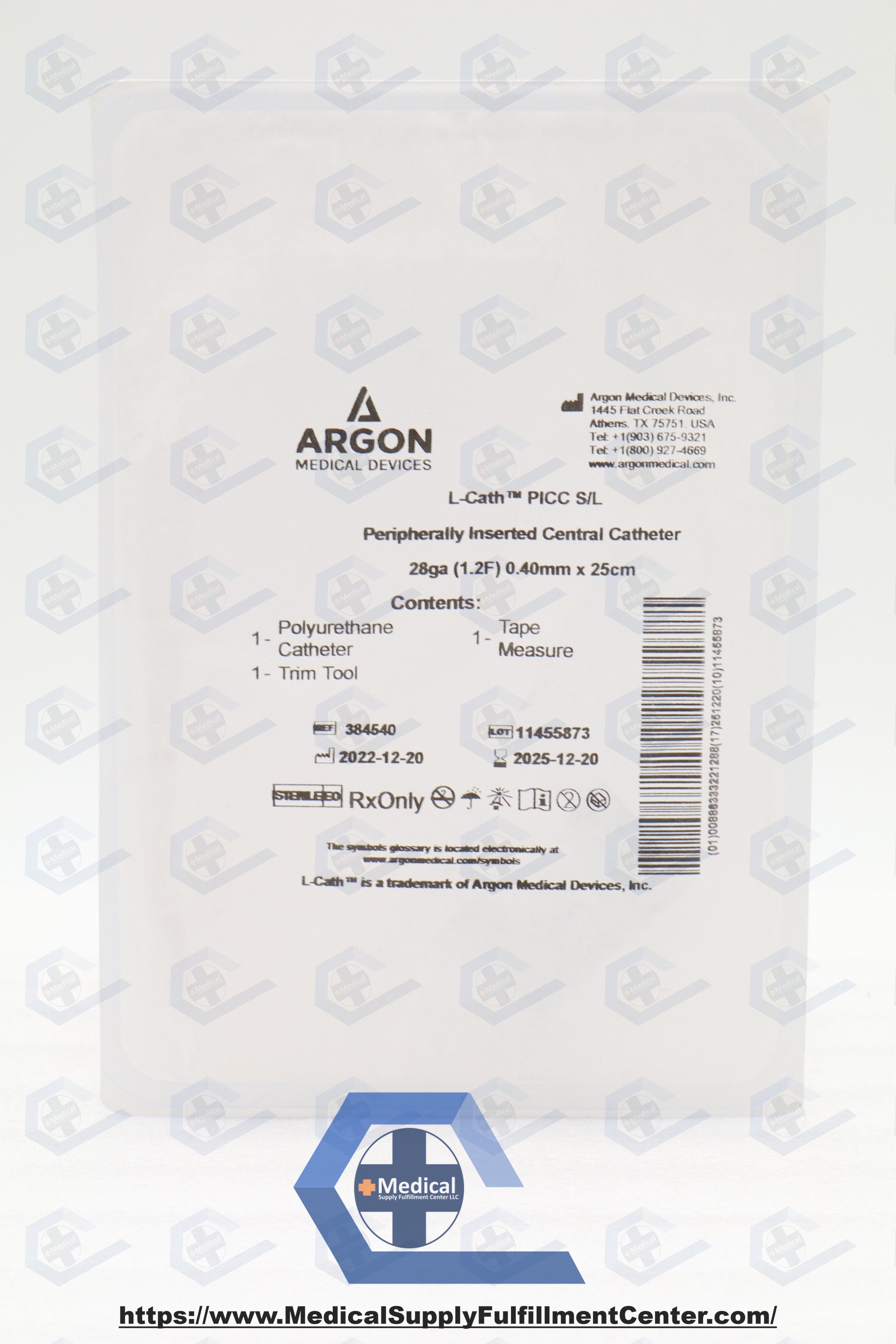 Argon Medical Devices | 384540 | L-Cath PICC Single Lumen Catheter, 28G, 0.40 mm x 25 cm