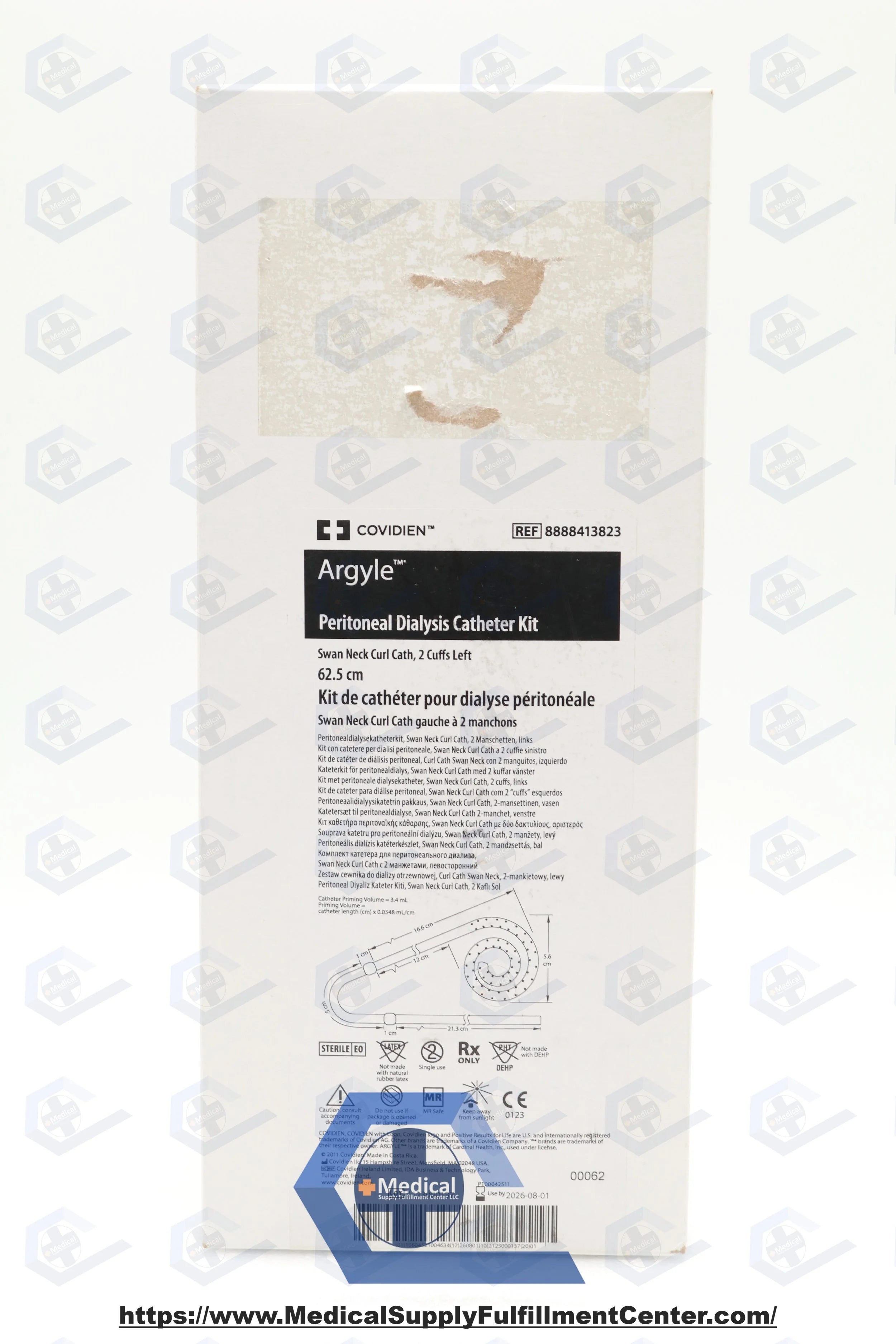 Covidien | 8888413823 | Peritoneal Catheter Kit, 2 Cuffs, Left, 62.5 cm Length, Swan Neck Curl Cath, Sterile