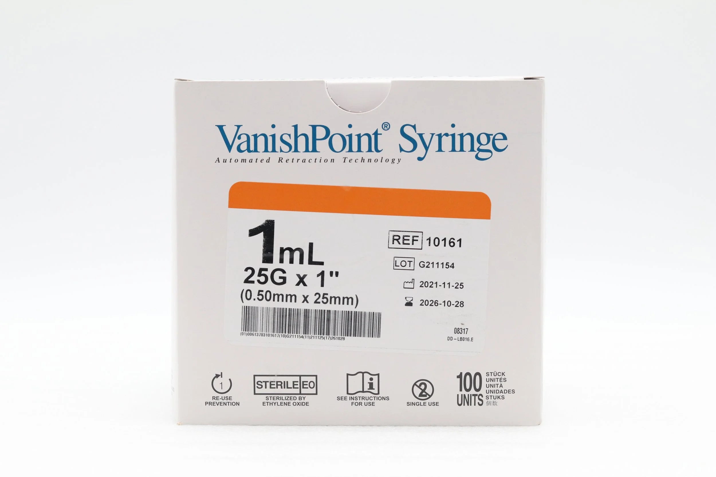 Retractable Technologies | 10161 | VanishPoint Syringe 1mL 25G x 1" (0.50mm x 25mm)