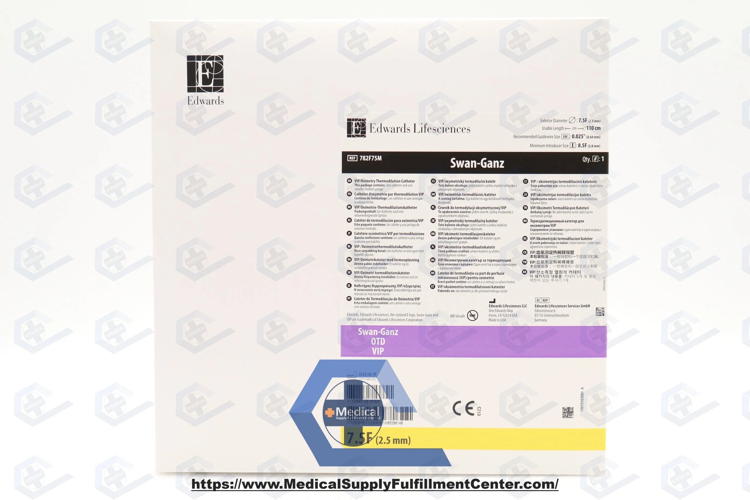 Edwards Lifesciences | 782F75M | Swan-Ganz OTD VIP Oximetry Thermodilution Catheter 7.5F x 110cm