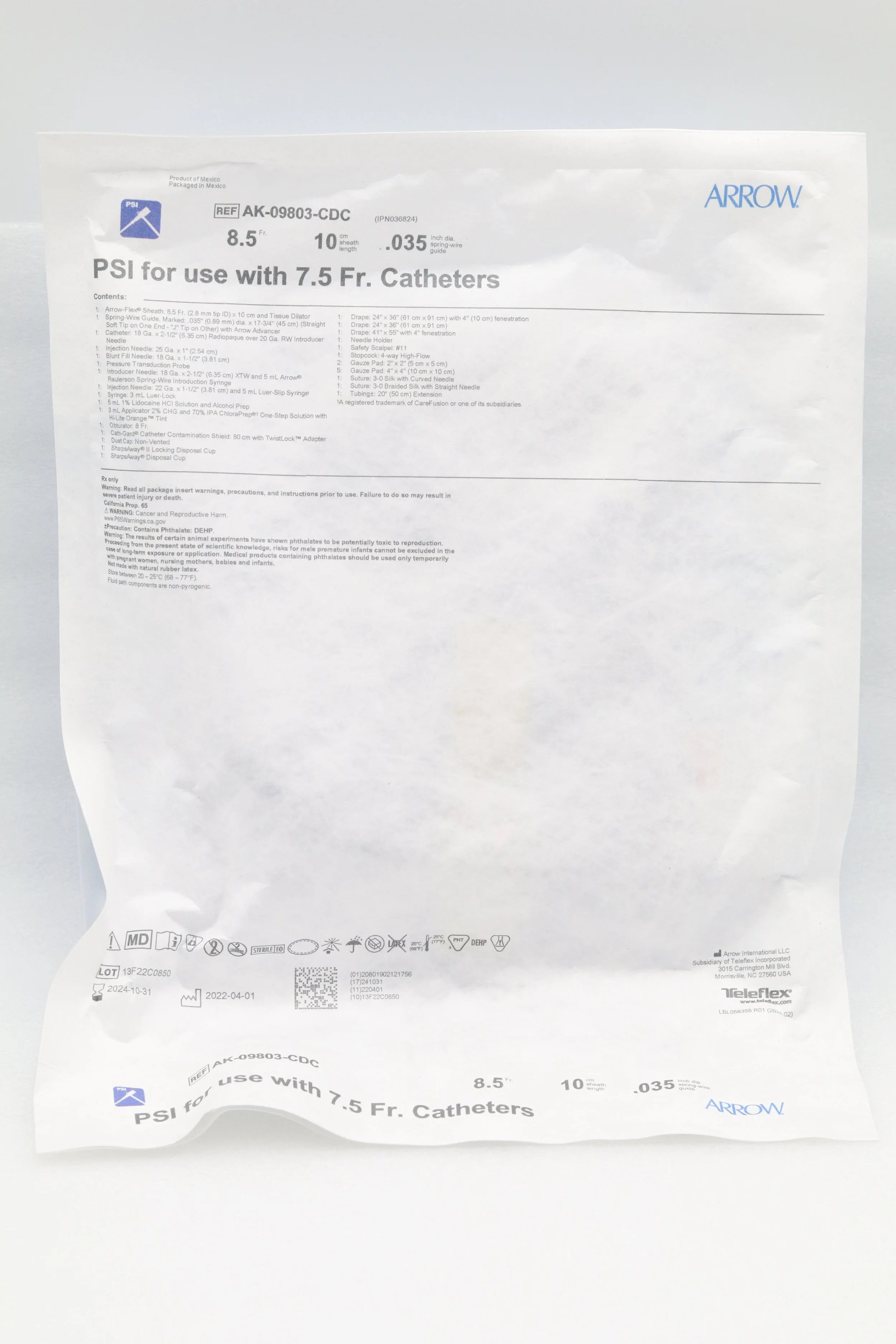 Teleflex | AK-09803-CDC | Arrow PSI (Percutaneous Sheath Introducer) Kit for use with 7.5 Fr. Catheters