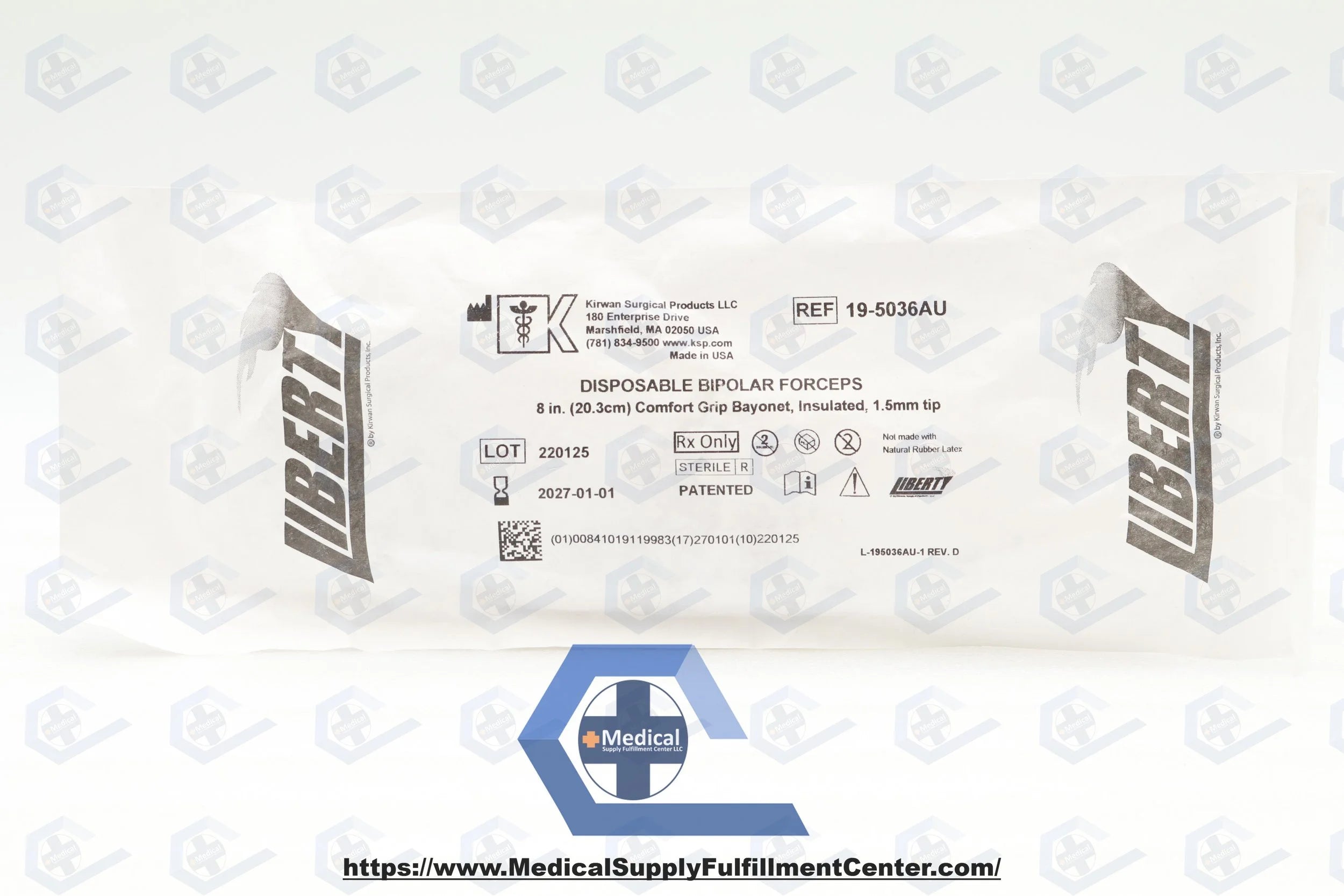 Kirwan Surgical | 19-50365AU | Liberty Disposable Bipolar Forceps 8in (20.3cm) Comfort Grip Bayonet, Insulated, 1.5mm tip