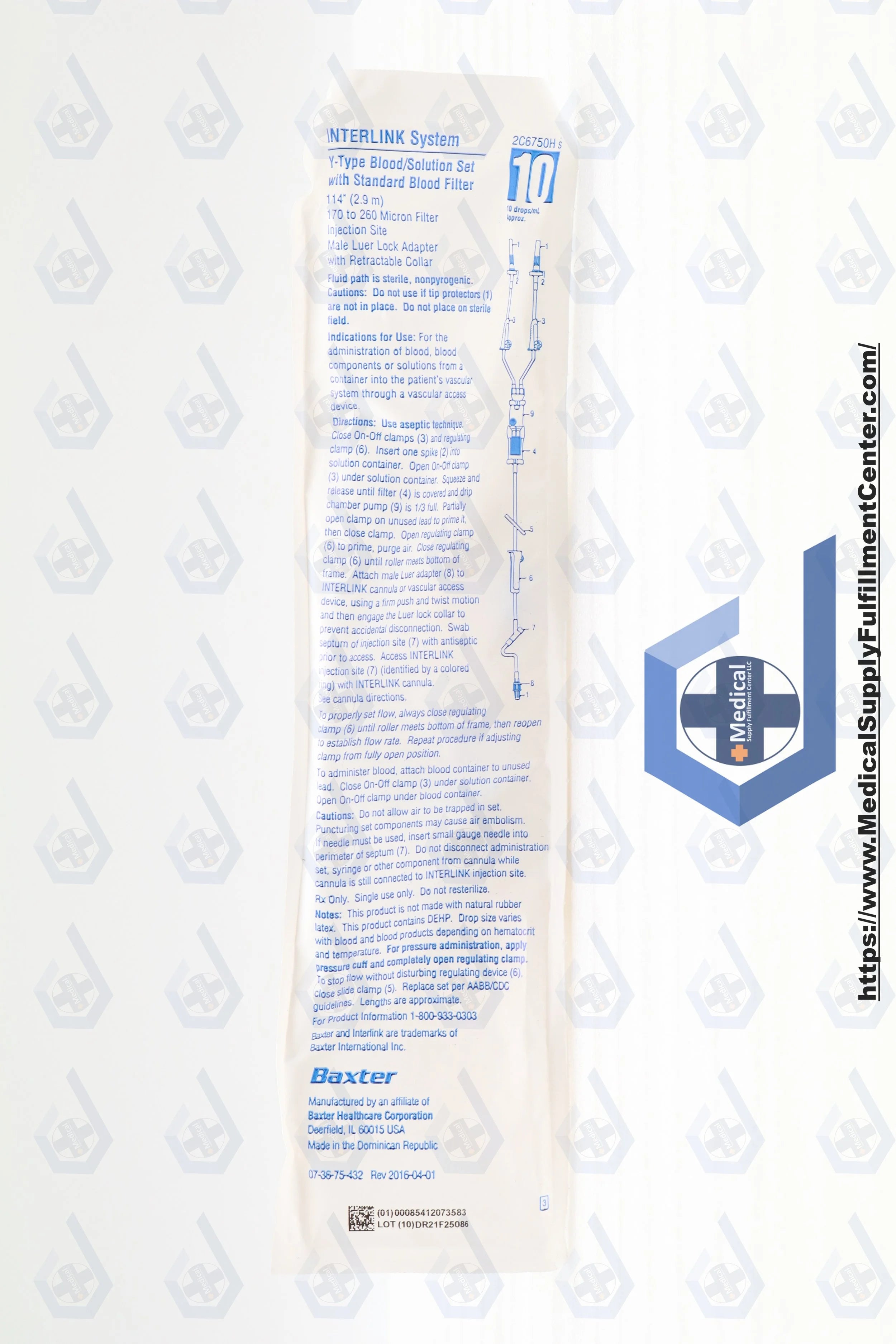 Baxter | 2C6750H | Y-Type Solution Set w/ Standard Blood Filter, INTERLINK Injection Site, 114"