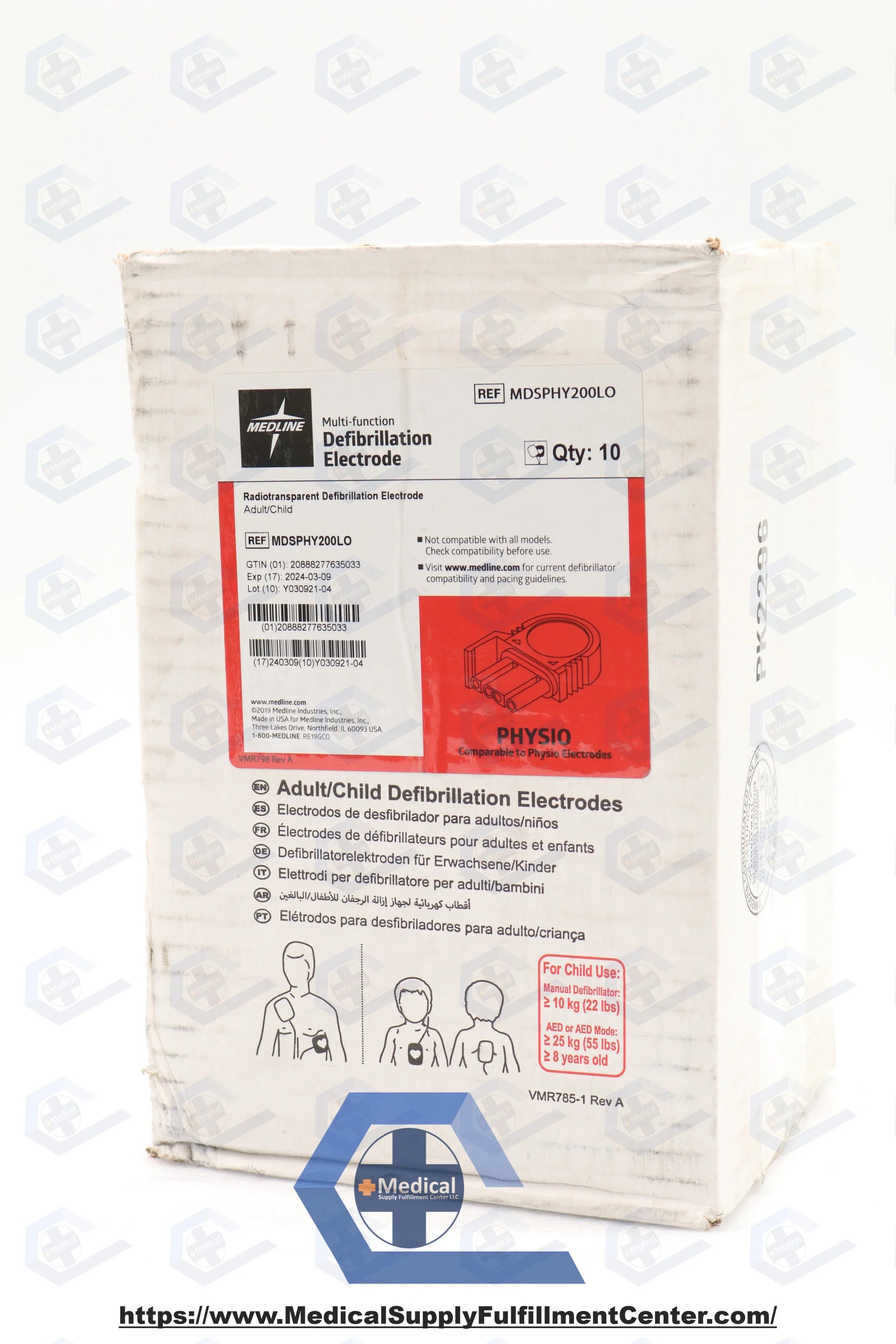 Medline | MDSPHY200L0 | Physio-Control Compatible Adult Radiotransparent Defibrillator Pad with Leads-Out Packaging