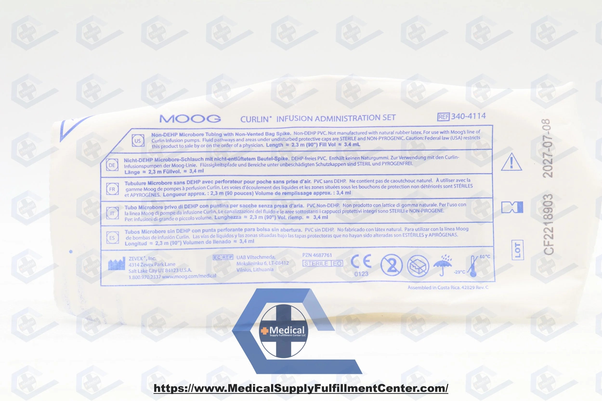 Moog Medical | 340-4114 | Curlin Tubing Set 90" / 3.4 mL Non-DEHP Microbore Tubing Non Vented Bag Spike, For Large or Small Volume Infusion