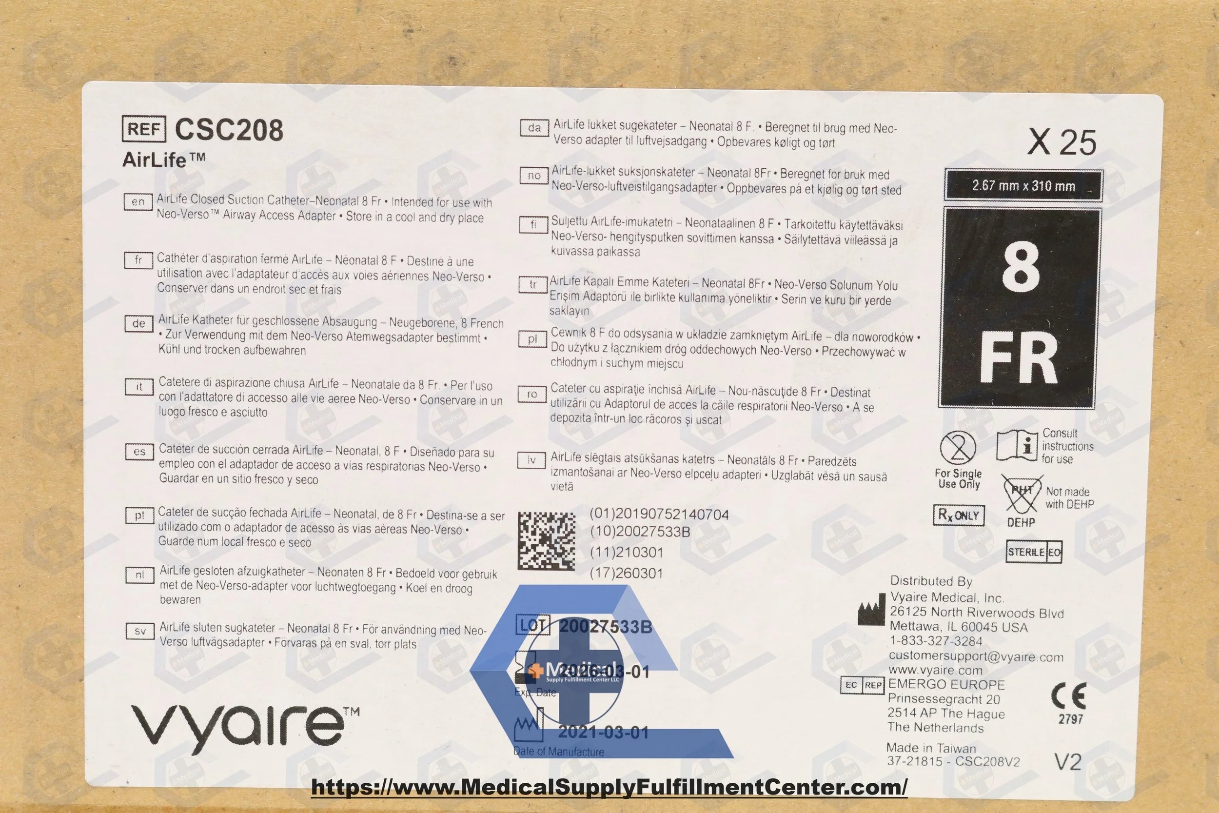Vyaire Medical | CSC208 | AirLife Closed Suction Catheter, Neonatal, 8F