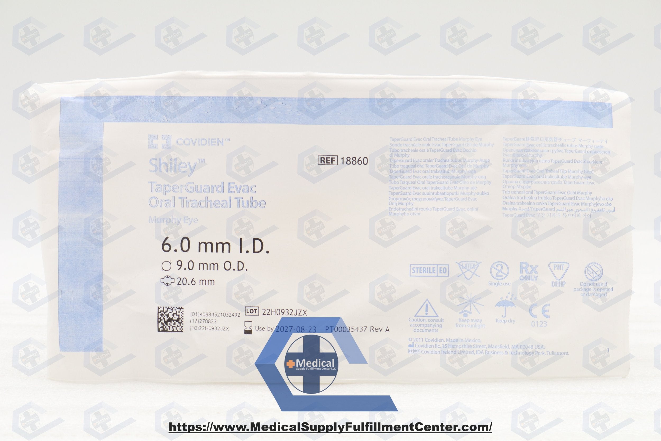 Covidien | 18860 | Shiley Endotracheal Tube with TaperGuard Cuff, PVC, 6 ID x 9 OD mm, Curved Tip, Sterile, Latex-Free, An Integrated Cuff Inflation Line