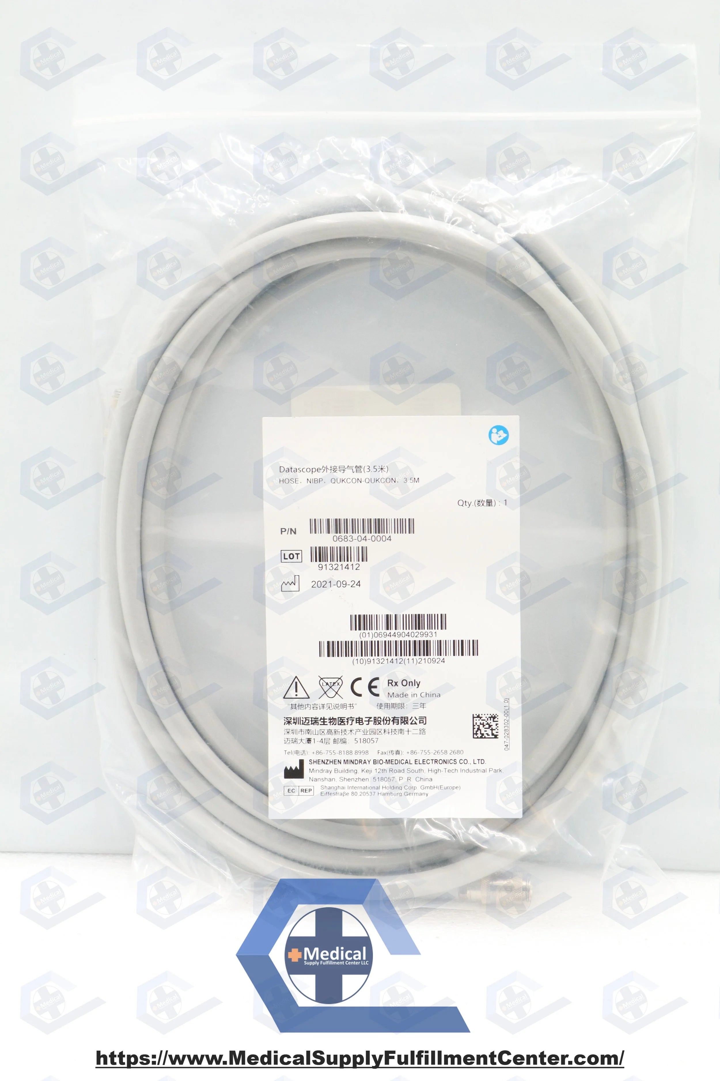 Mindray | 0683-04-0004 | 10 ft. NIBP Hose 0683-04-0004