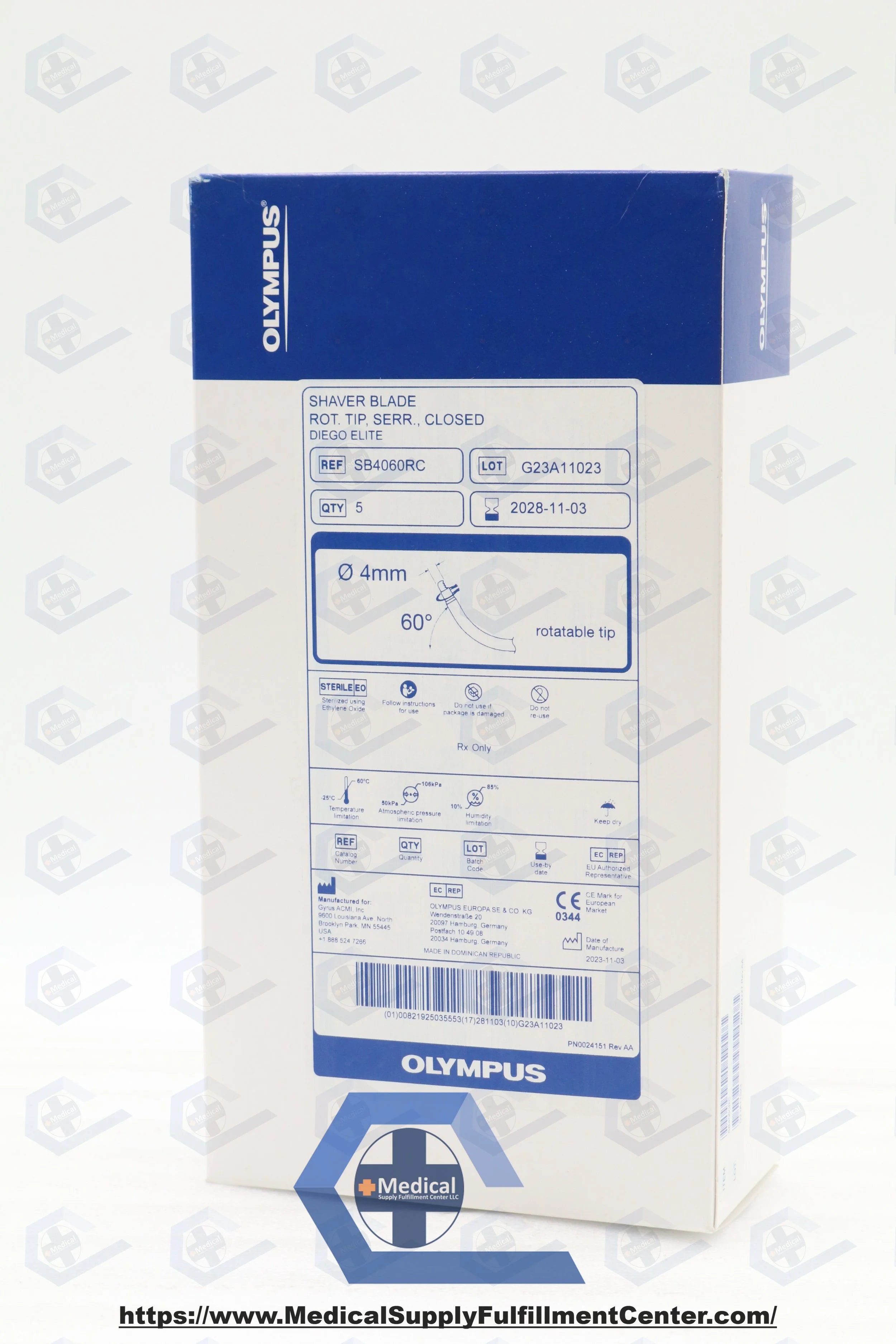 Olympus | SB4060RC | Shaver Blade, 4 mm dia., Standard, Curved, 60° Angle, Serrated Edge Form, Rotatable, Closed Window, For Diego Elite Multidebrider