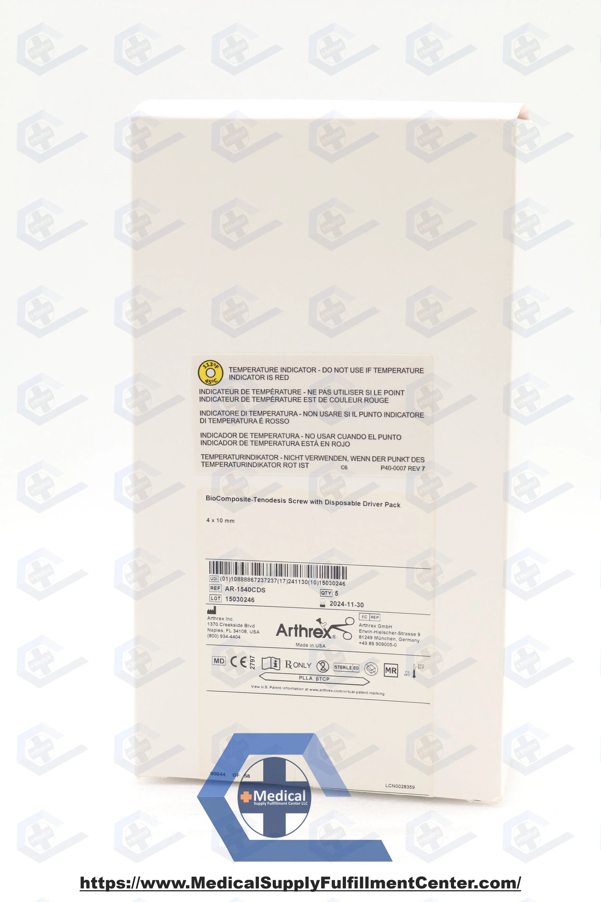 Arthrex | AR-1540CDS | BioComposite-Tenodesis Screw With Disposable Driver Pack, 4 x 10mm