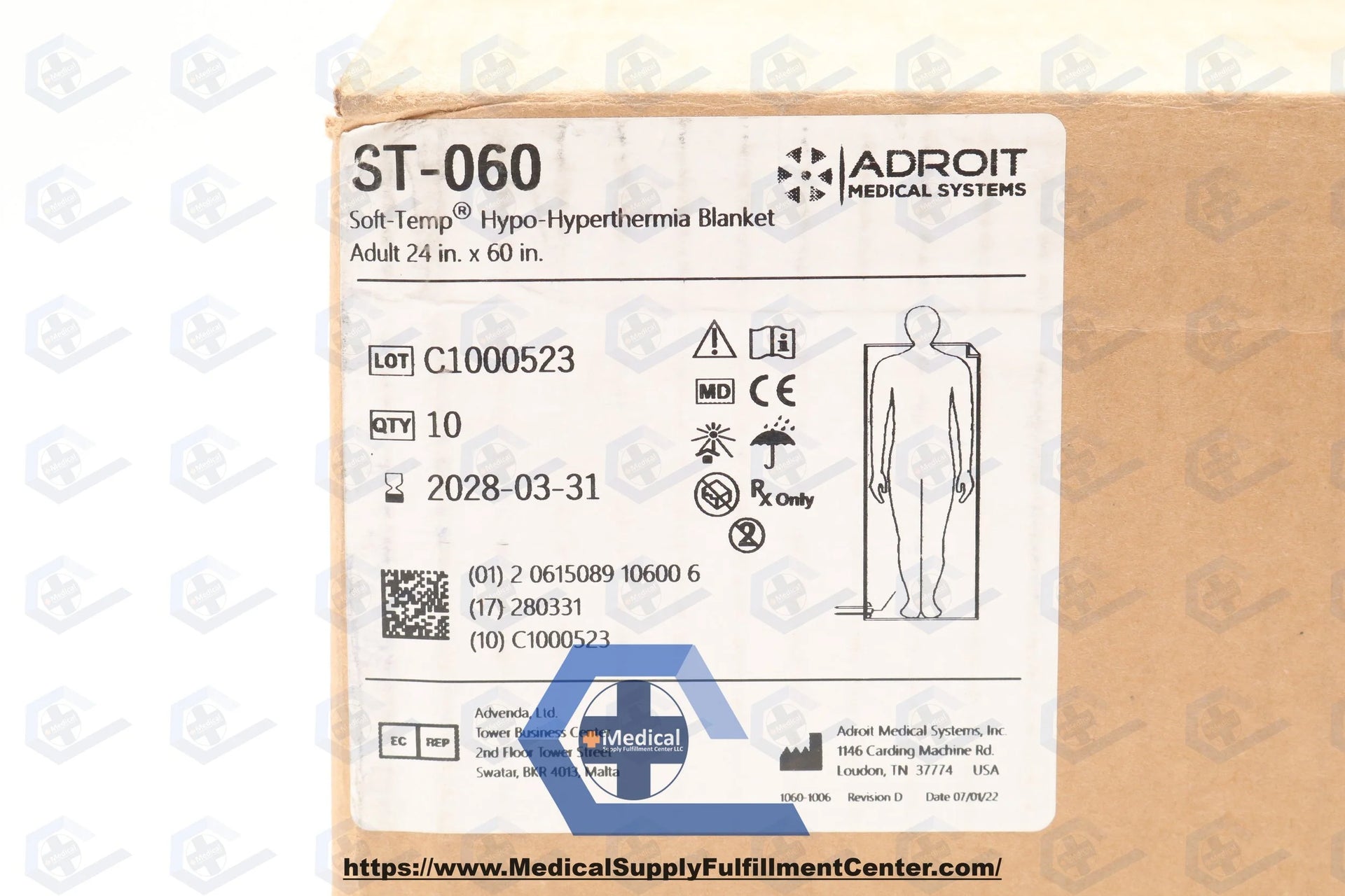 Adroit Medical | ST-060 | Soft-Temp Hypo Hyperthermia Blanket, Adult, 24" x 60"