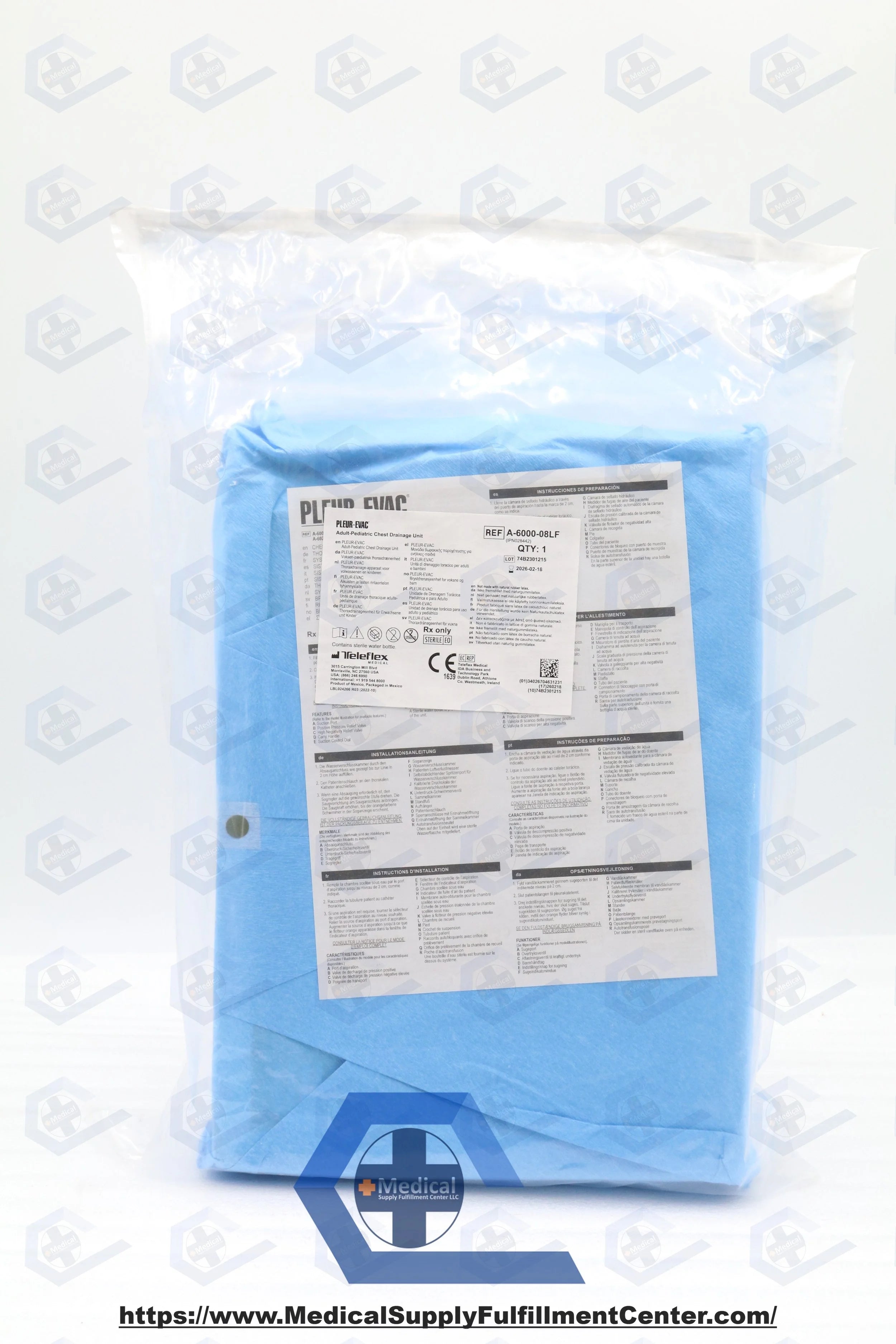 Teleflex | A-6000-08LF | CACTUS SERIES Pleur-evac A-6000 Series Chest Drain, with Dry Suction, Adult-Pediatric