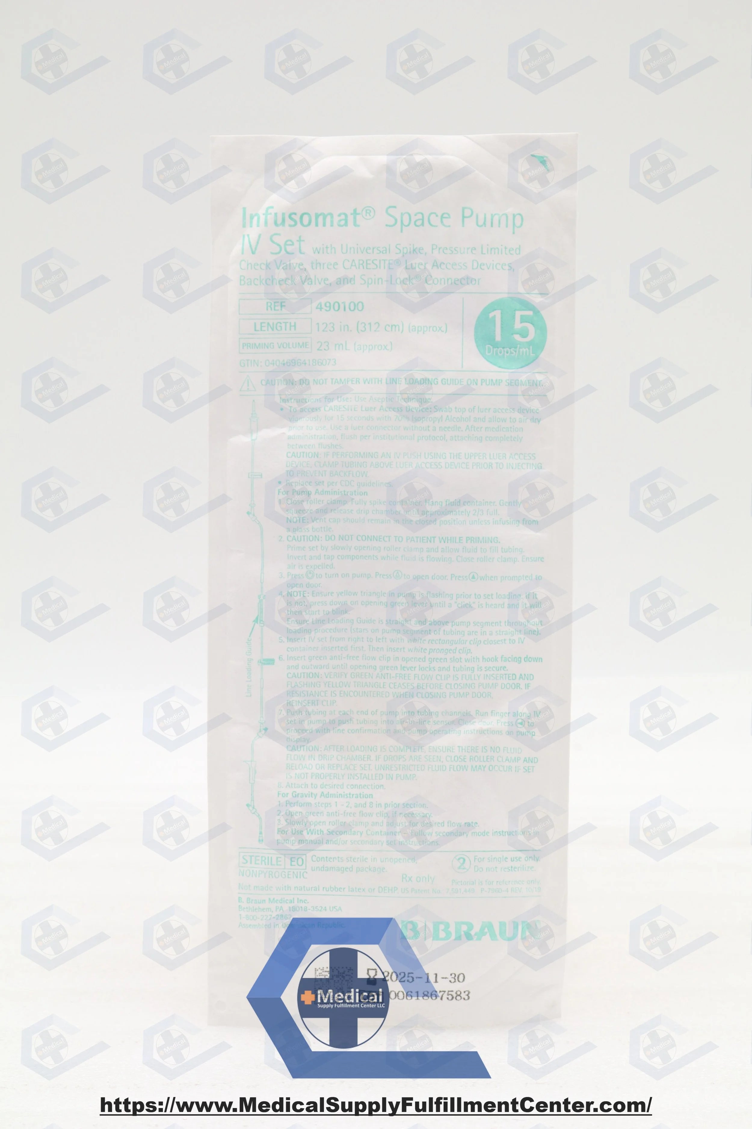 B Braun | 490100 | Infusomat Space Pump IV Set, Caresite, 15 drops/ml