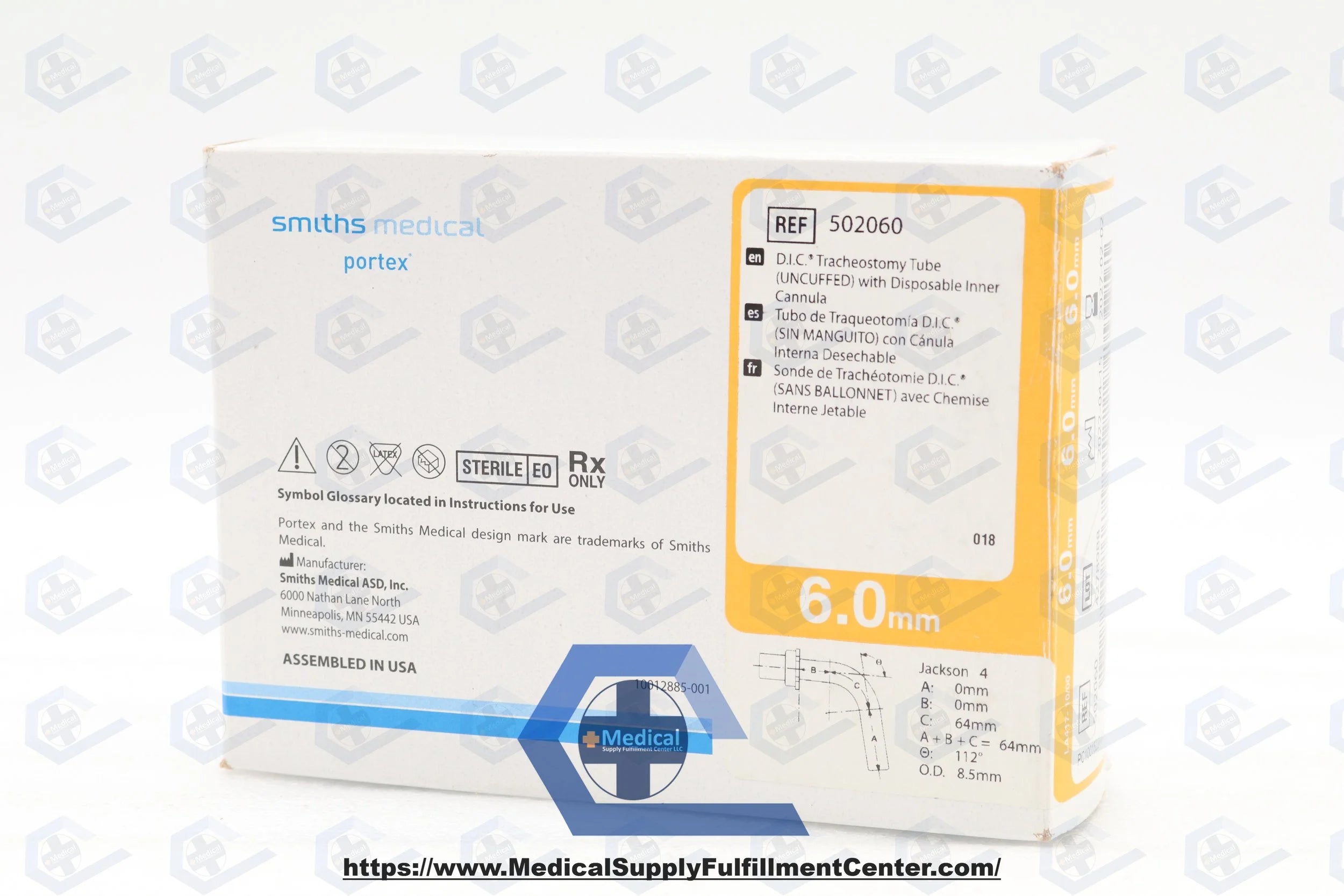 Smiths Medical | 502060 | Uncuffed Tracheostomy Tube Portex D.I.C.® Disposable IC Size 6.0 Adult