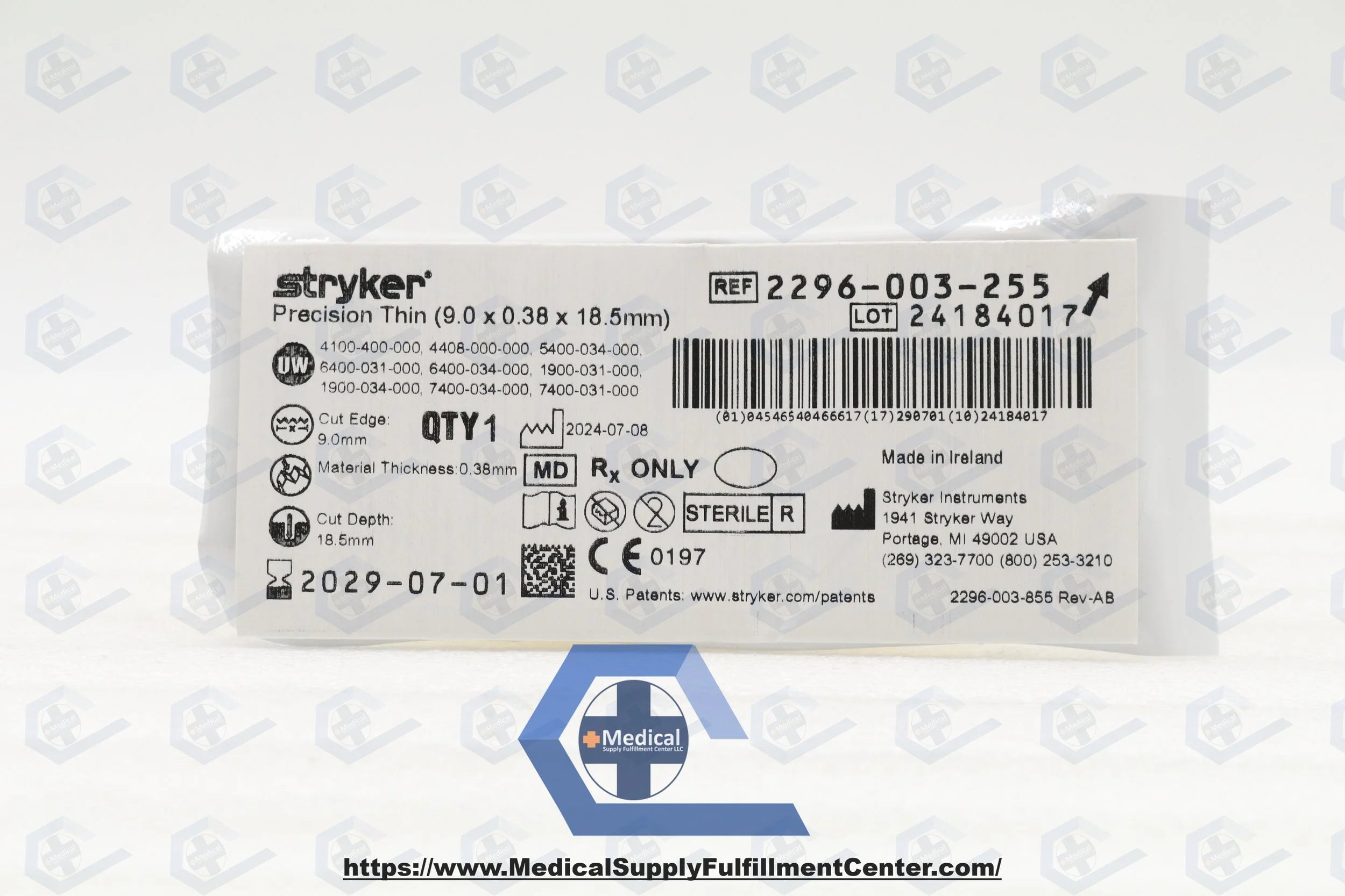 Stryker | 2296-003-255 | Precision Thin Microblade, Straight, Coarse 9mm x 0.38mm x 18.5mm