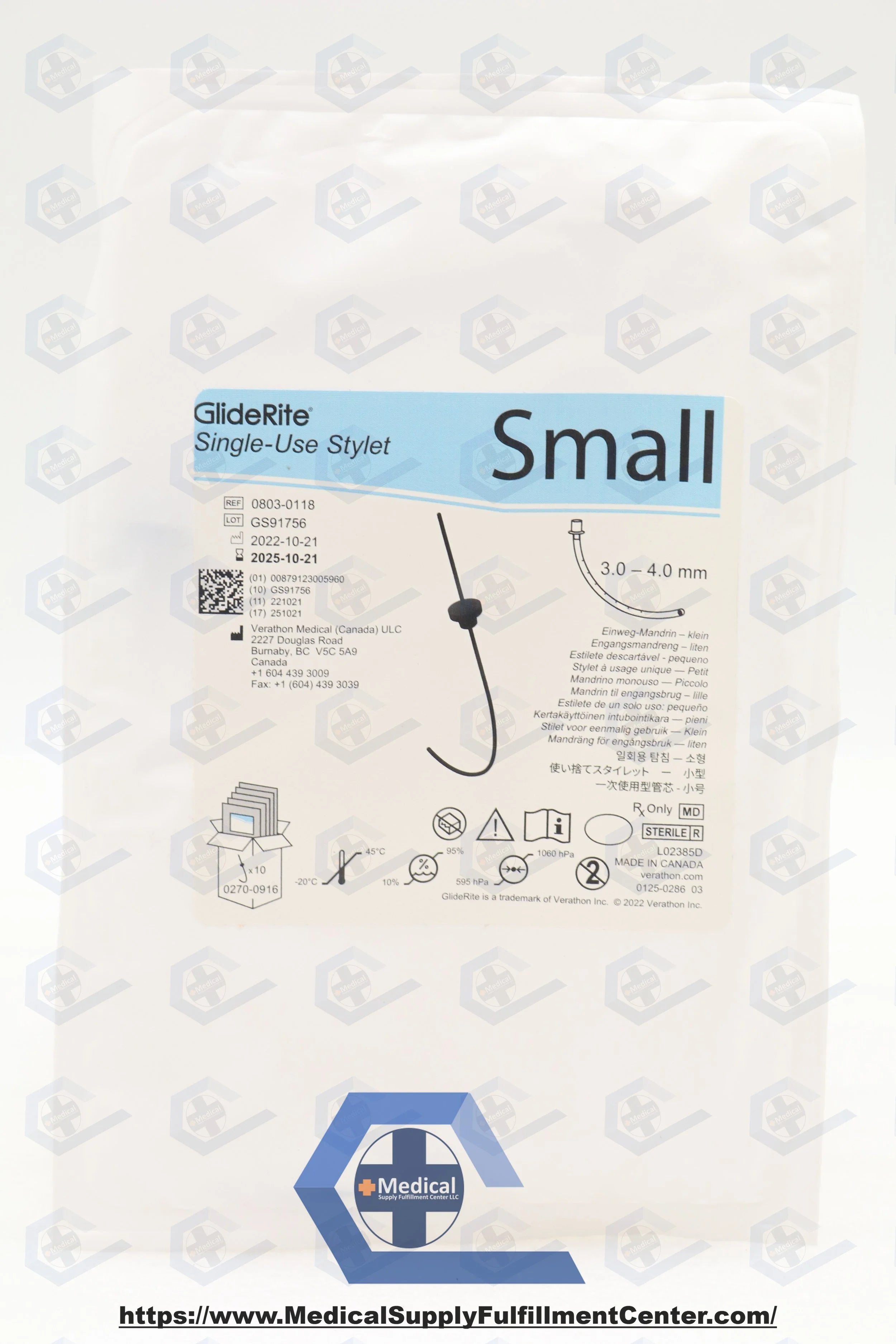 Verathon Medical | 0803-0118 | GlideRite Single-Use Stylet, Small 3-4mm