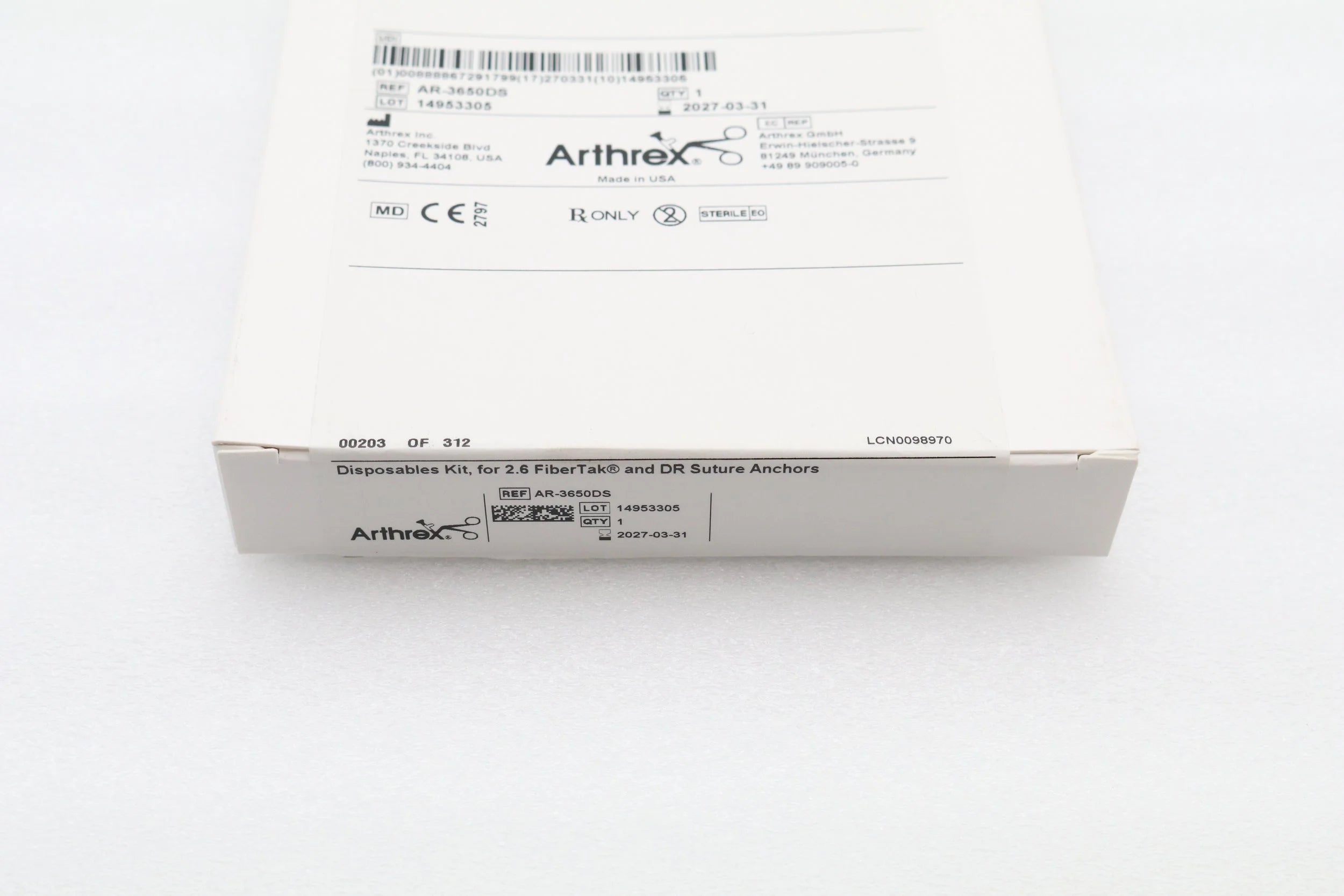 Arthrex | AR-3650DS | Disposables Kit for 2.6 FiberTak and DR Suture Anchors