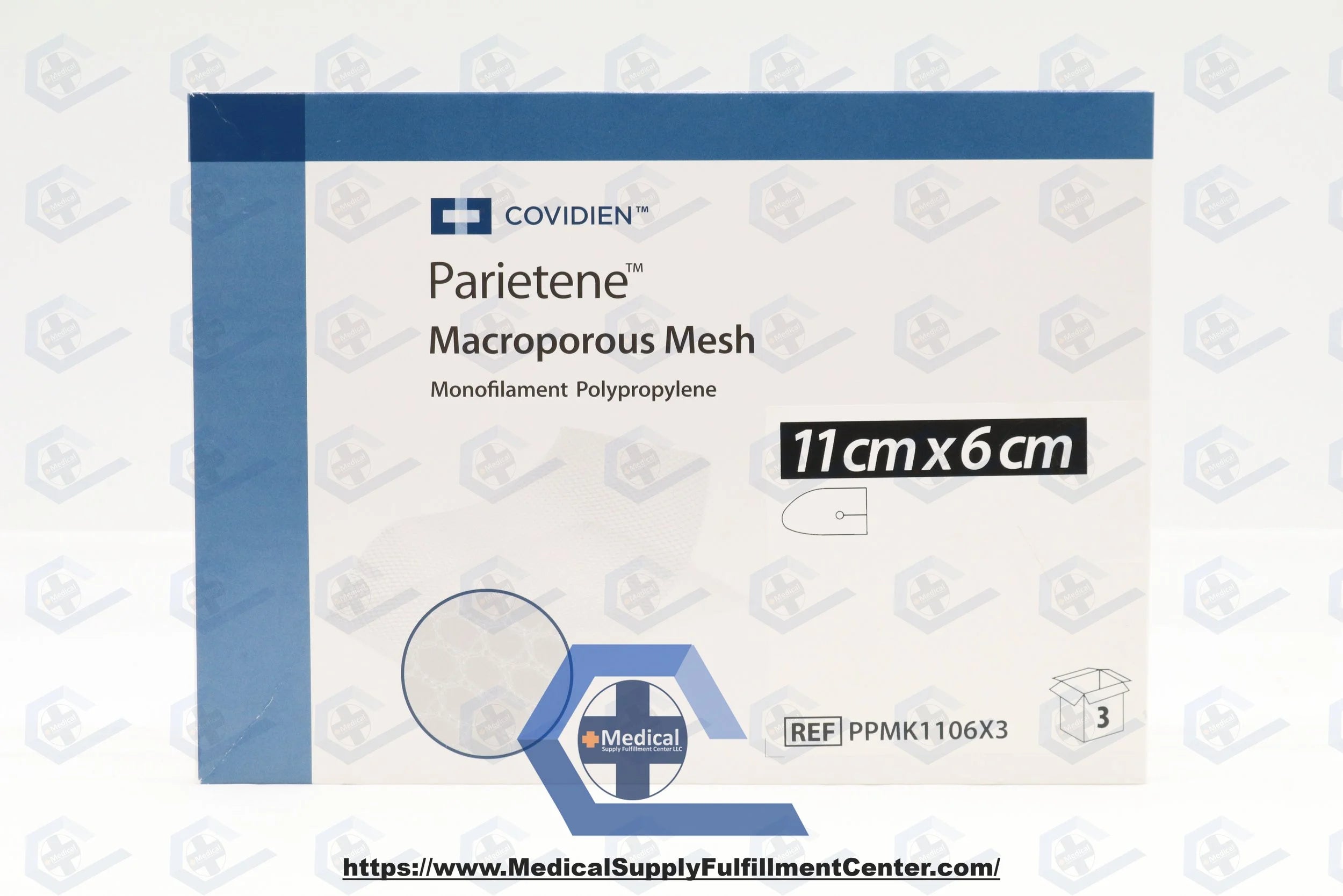 Covidien | PPMK1106X3 | PARIETENE MACROPOROUS MESH MONOFILAMENT POLYPROPYLENE, 11CM X 6CM