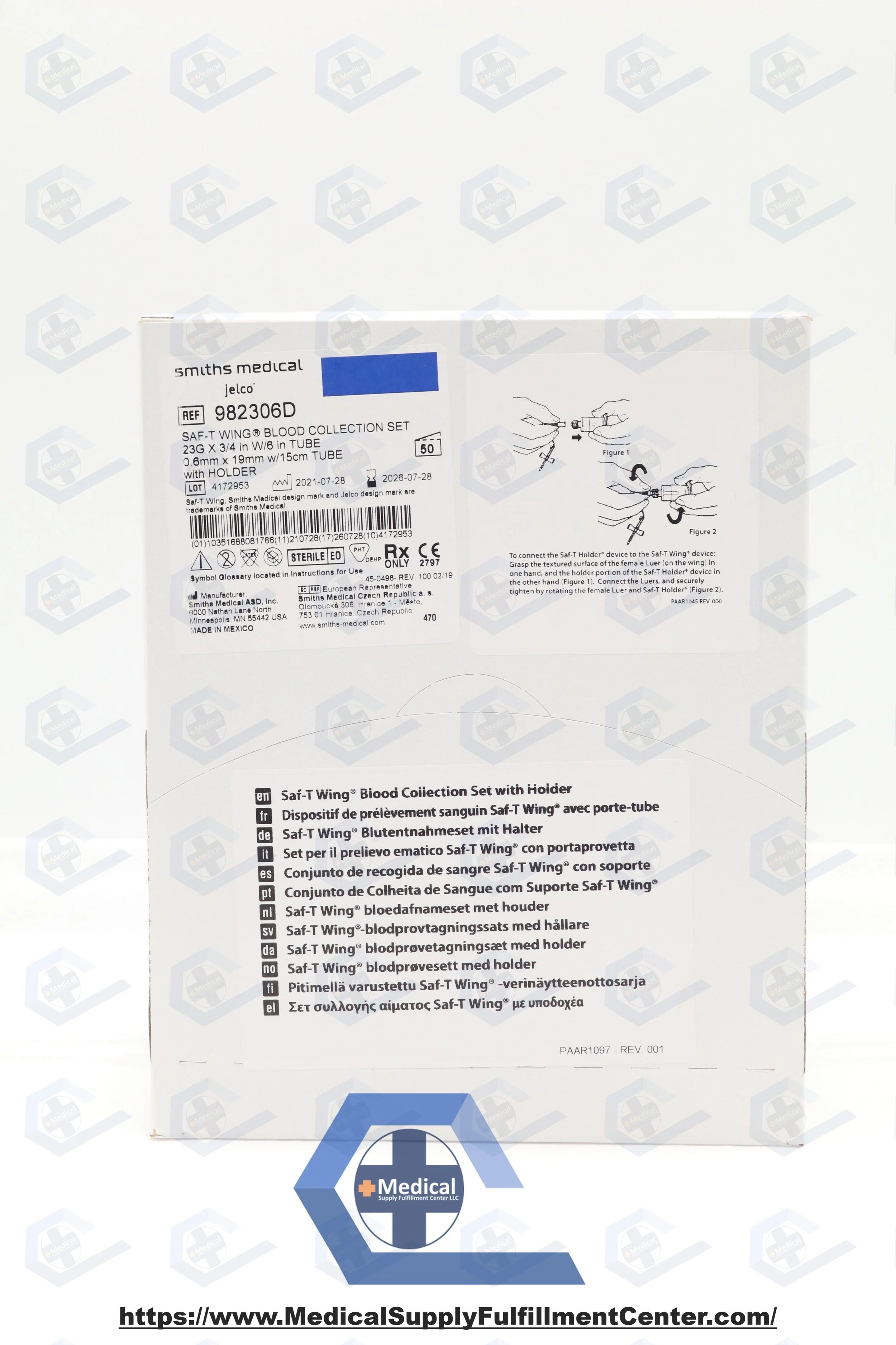 Smiths Medical | 982306D | Saf-T Wing Blood Collection and Infusion Set with Winged Needle, 23G x 3/4", 6" of Tubing and Detached Saf-T Holder Device