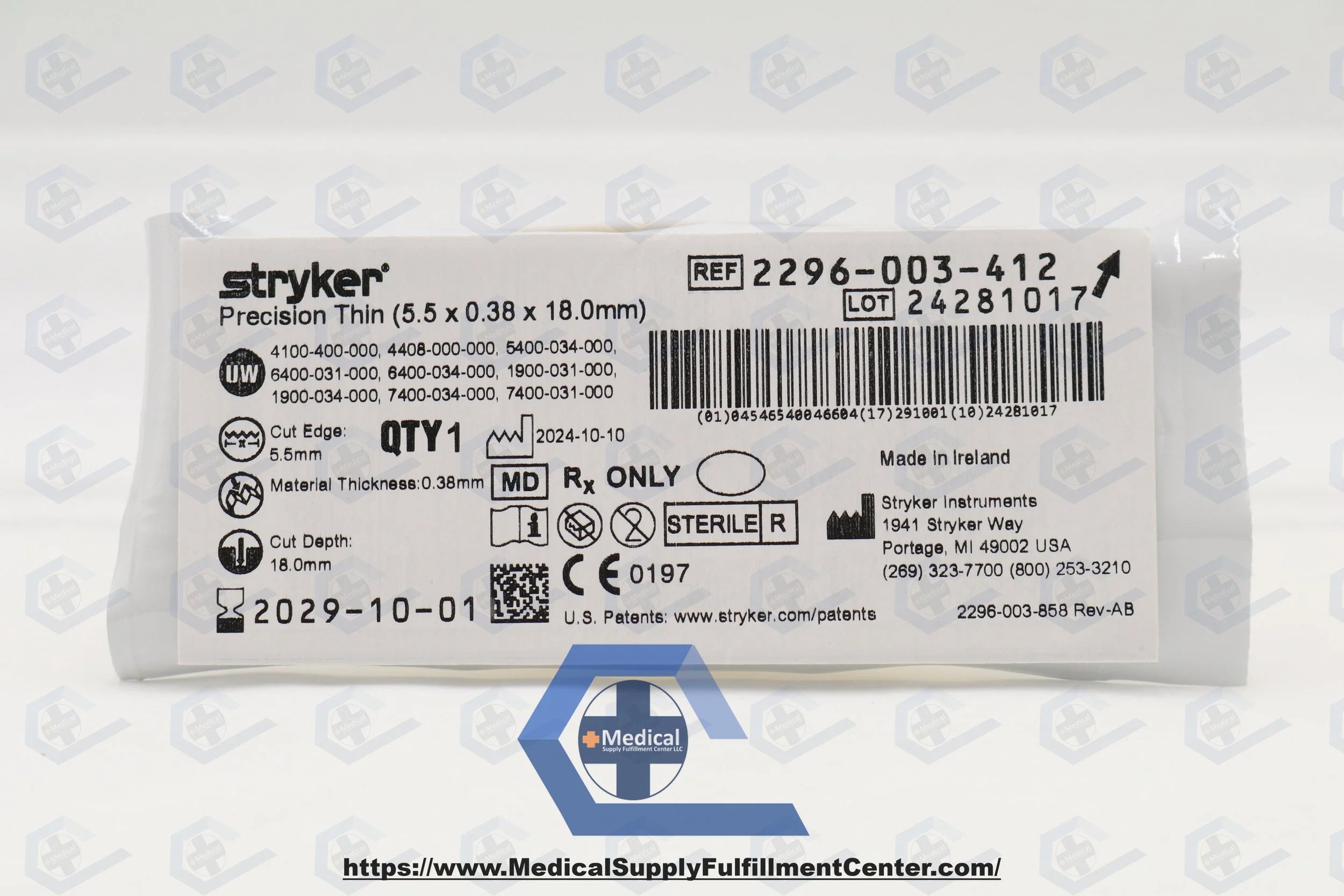 Stryker | 2296-003-412 | Precision Thin Blade, Medium, Narrow 5.5mm x 0.38mm x 18mm