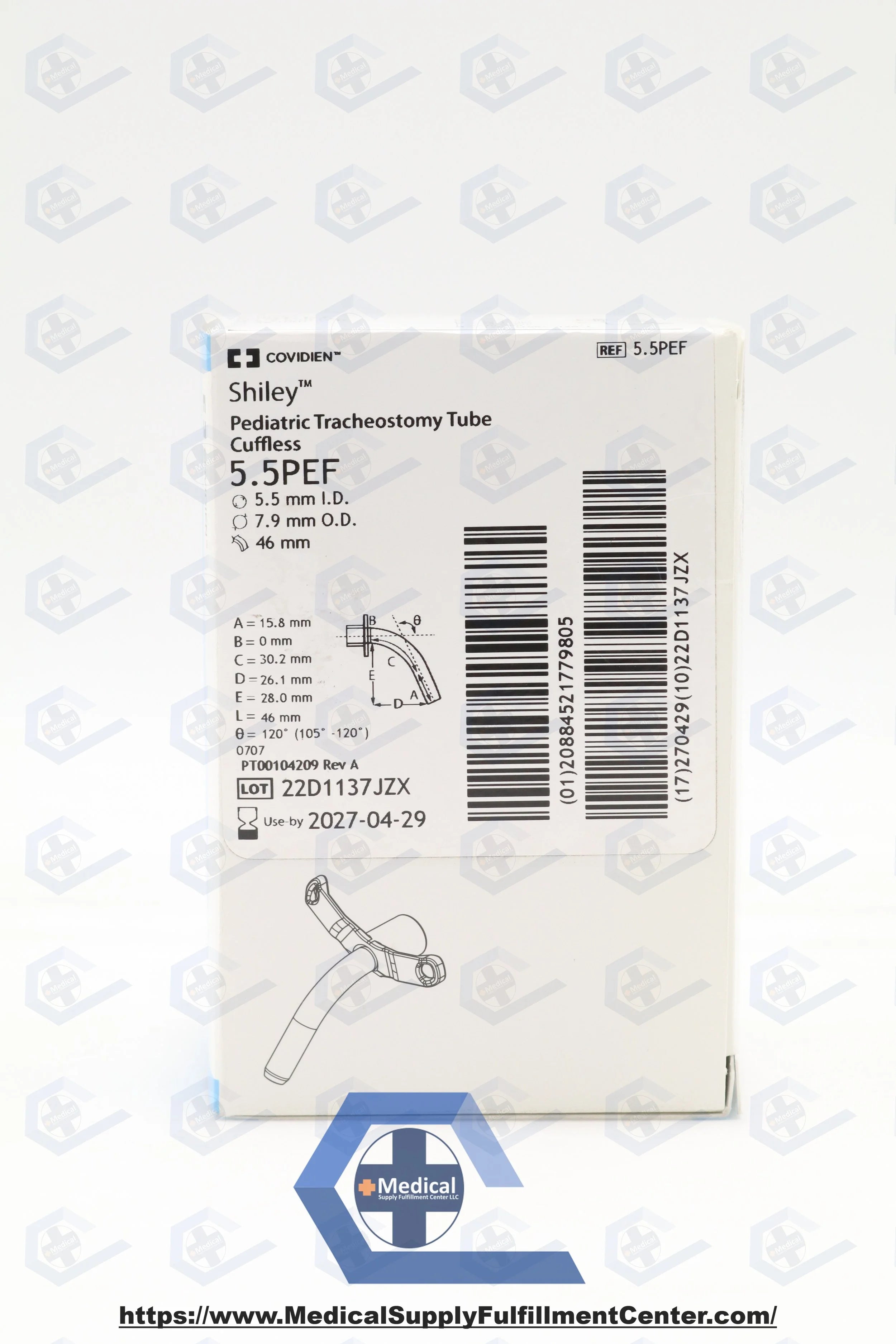 Covidien | 5.5PEF | Tracheostomy Tube, 5.5 ID x 7.9 mm OD, 46 mm Length, Pediatric Age Group, Cuffless Securing Method, Latex-Free, Sterile, Single-Use