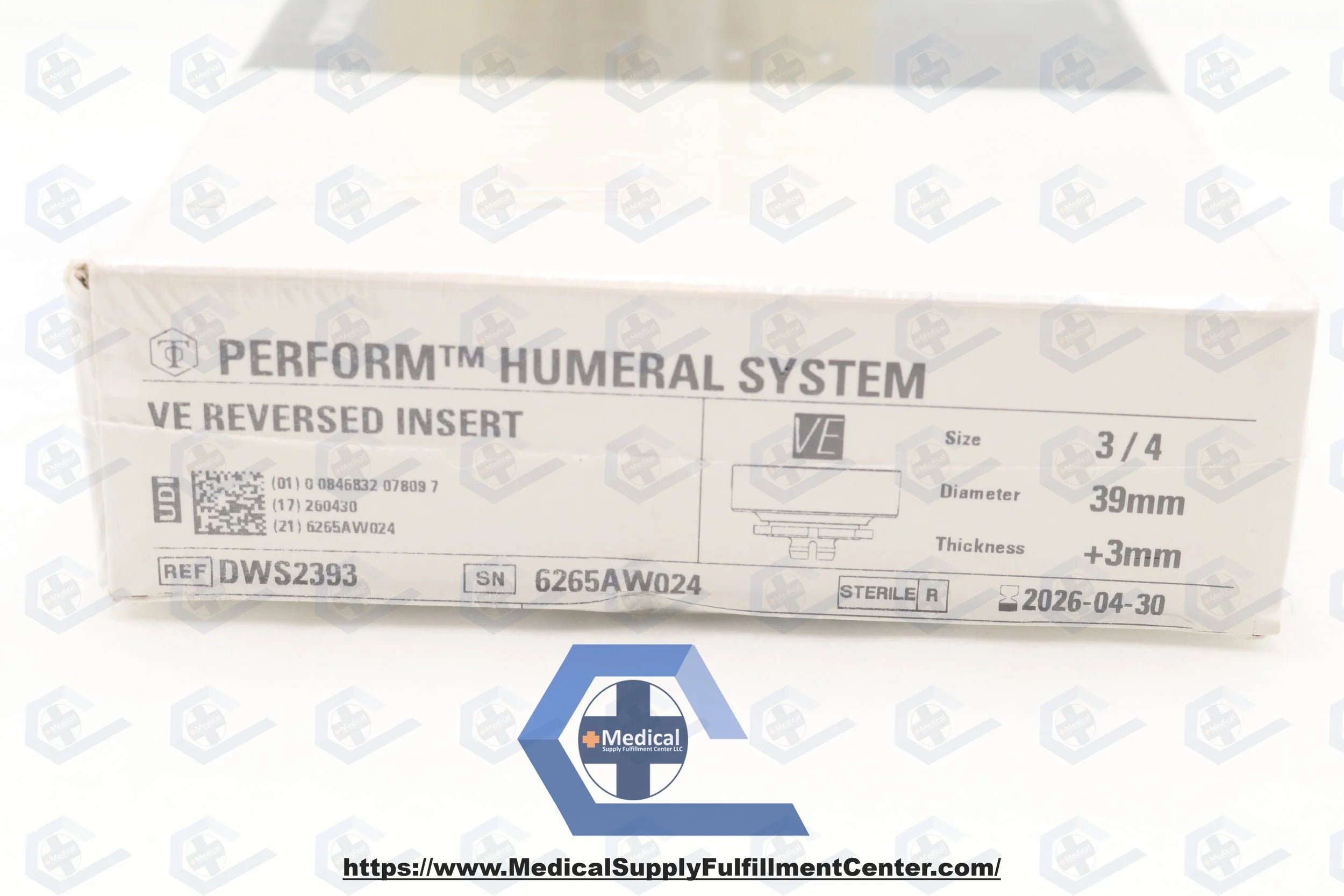 Tornier | DWS2393 | PERFORM HUMERAL SYSTEM SIZE 3/4 DIA. 39MM THICKNESS +3MM