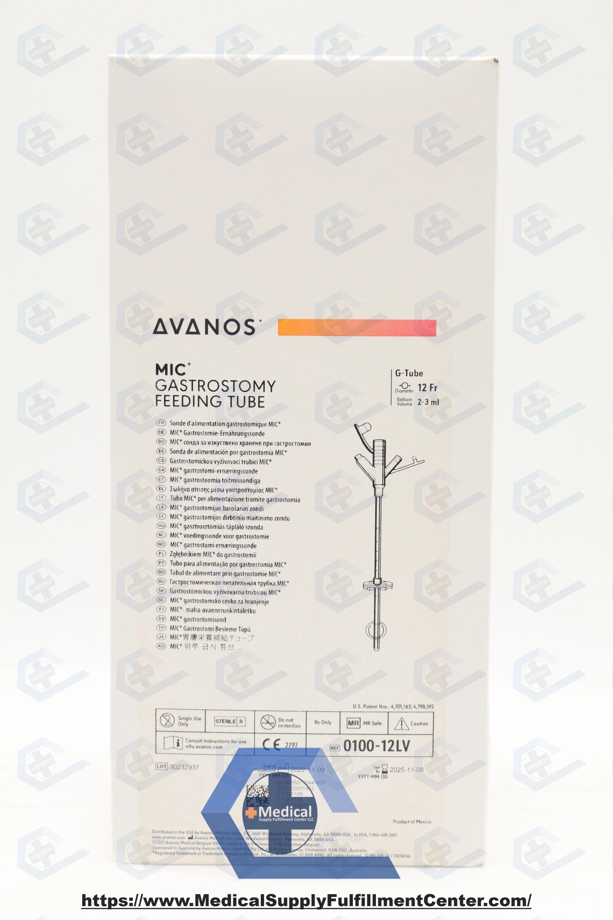 Avanos Medical | 0100-12LV | Silicone Gastrostomy Feeding Tube with 3-5 mL Balloon Volume, 12 Fr