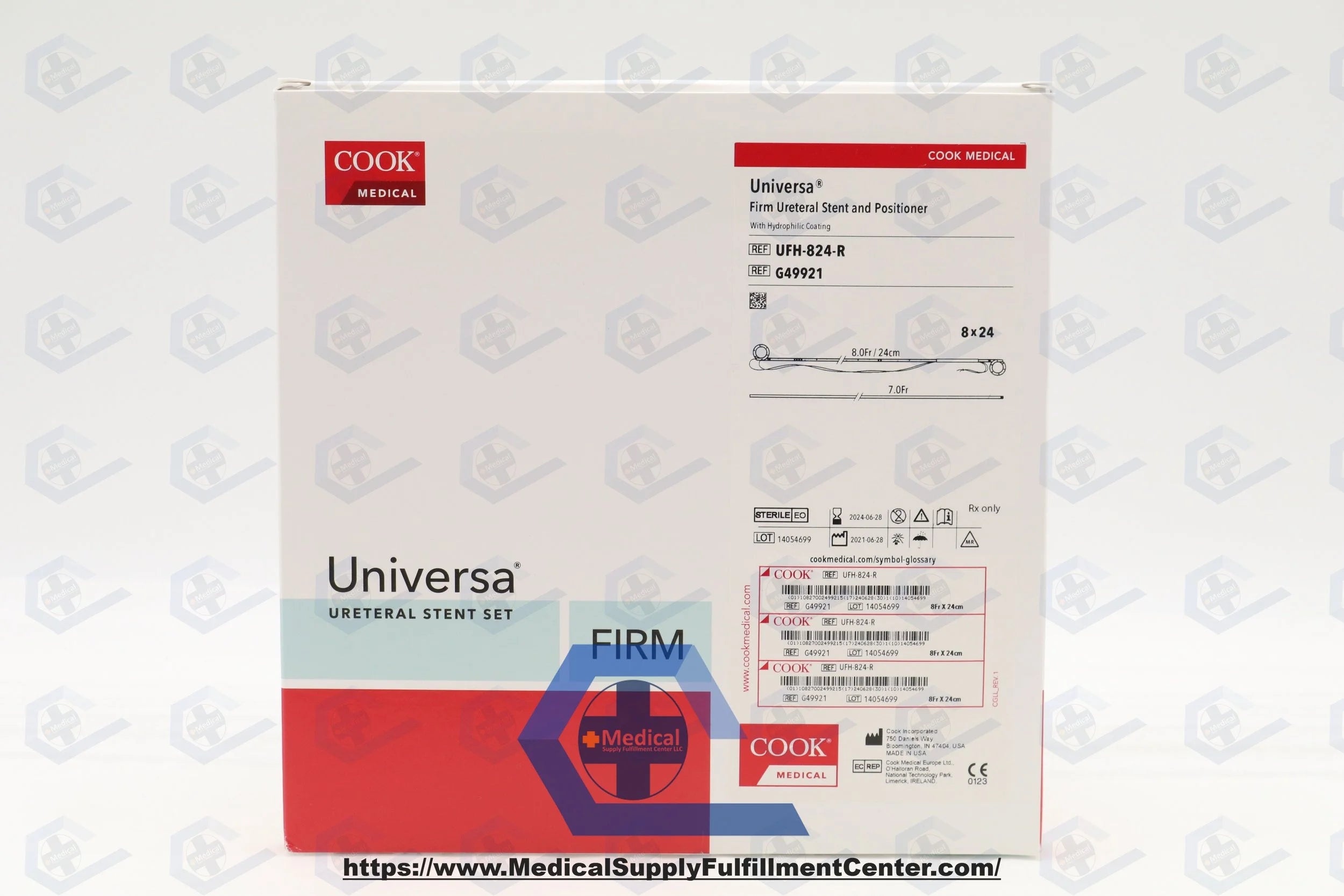 Cook Medical | G49921 | Firm Ureteral Stent and Positioner, 8 Fr x 24 cm Length, with Hydrophilic Coating and Braided Tether, Includes Pigtail Straightener, Stent Positioner with Ra