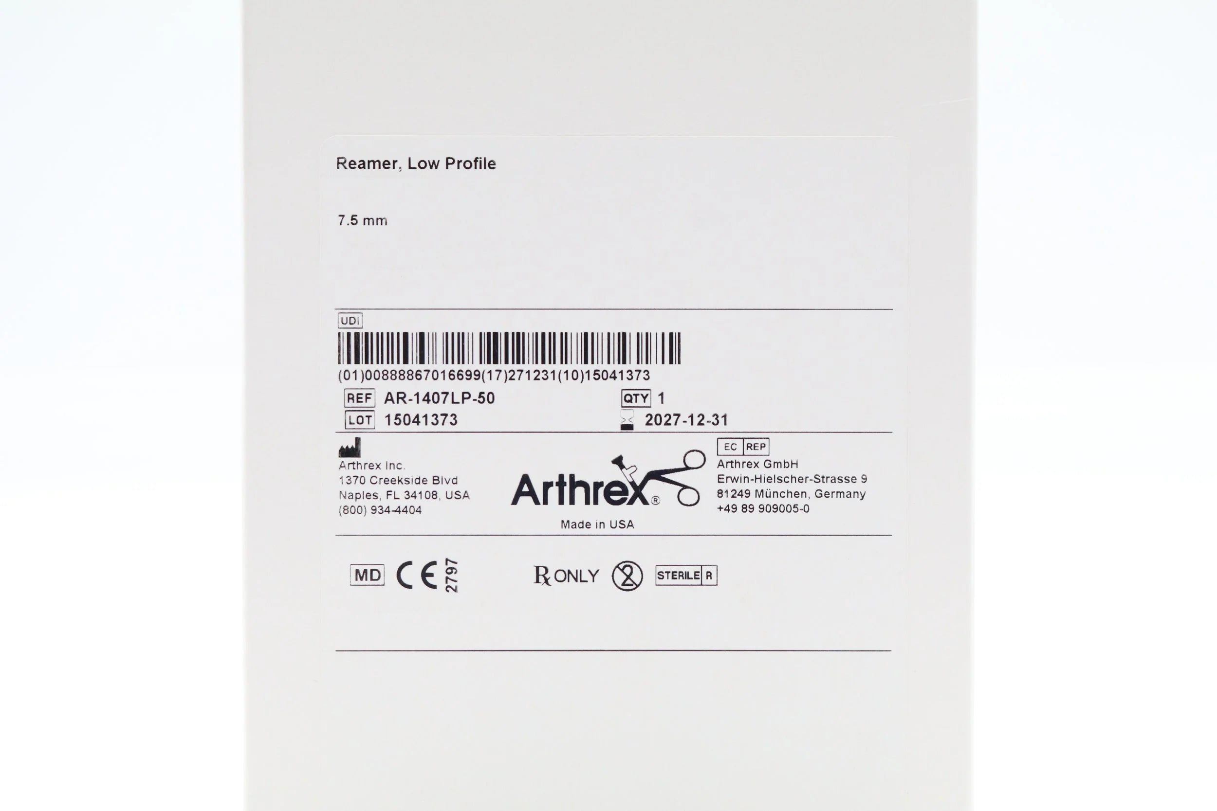 Arthrex | AR-1407LP-50 | Low Profile Reamer, 7.5mm