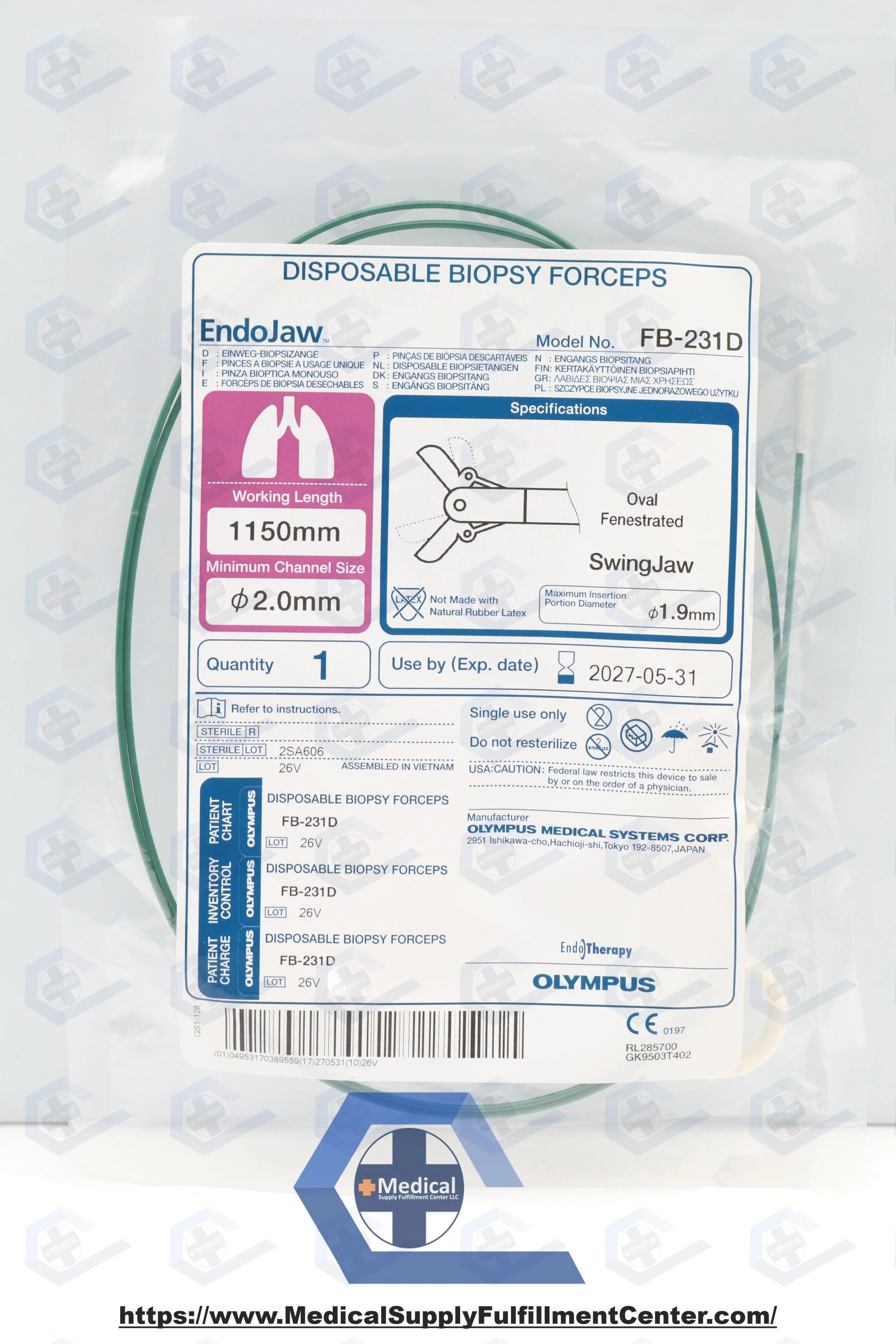 Olympus | FB-231D | Oval Fenstrated Biopsy Forceps W Swing Jaw 115Cm