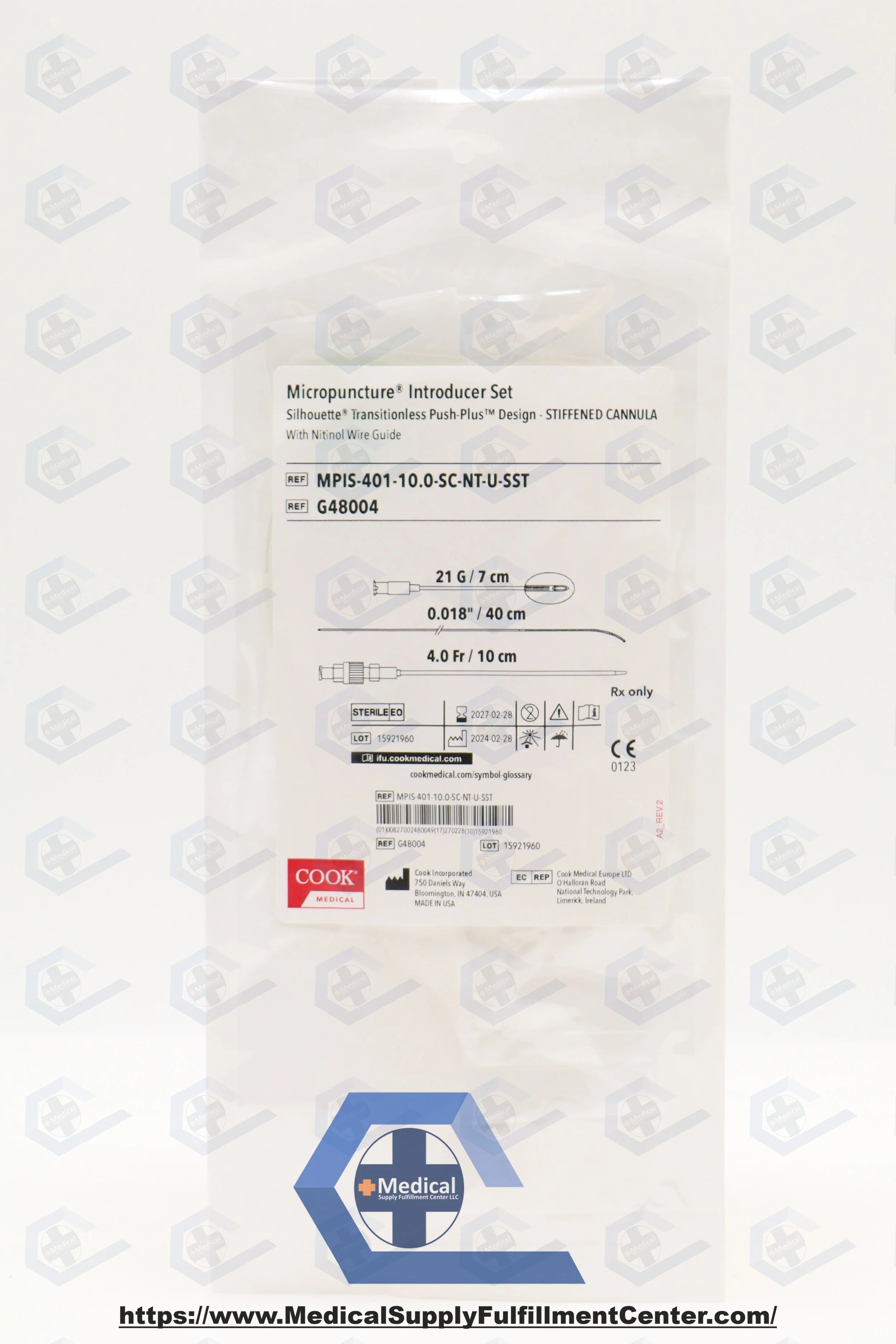 Cook Medical | G48004 | Micropuncture Introducer Set, Transitionless, Stiffened Cannula, Nitinol Wire, Echogenic 4F x 10cm