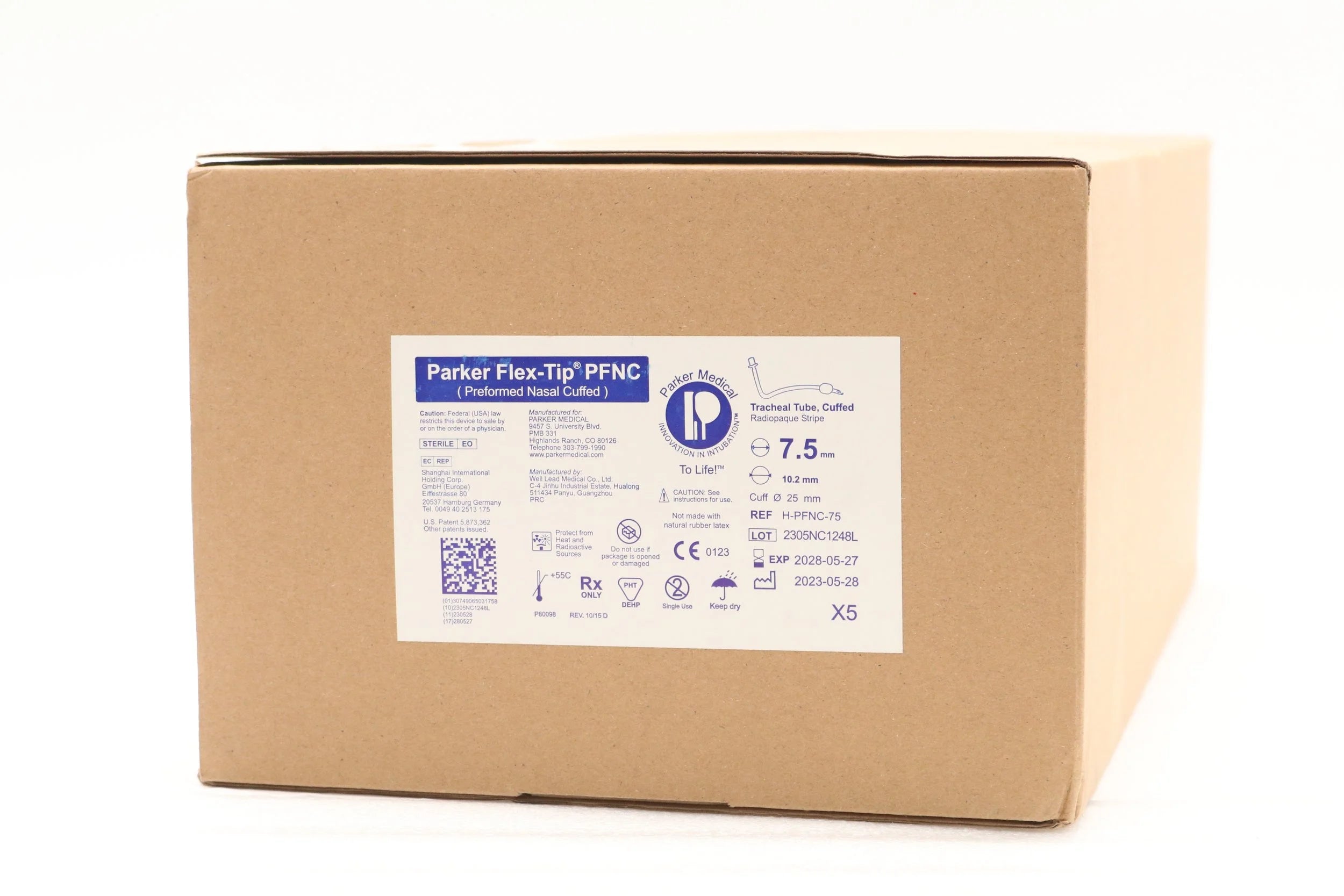 Parker Medical | H-PFNC-75 | Flex-Tip Preformed Nasal Cuffed Endotracheal Tube ET Tube 310 mm 7.5 mm