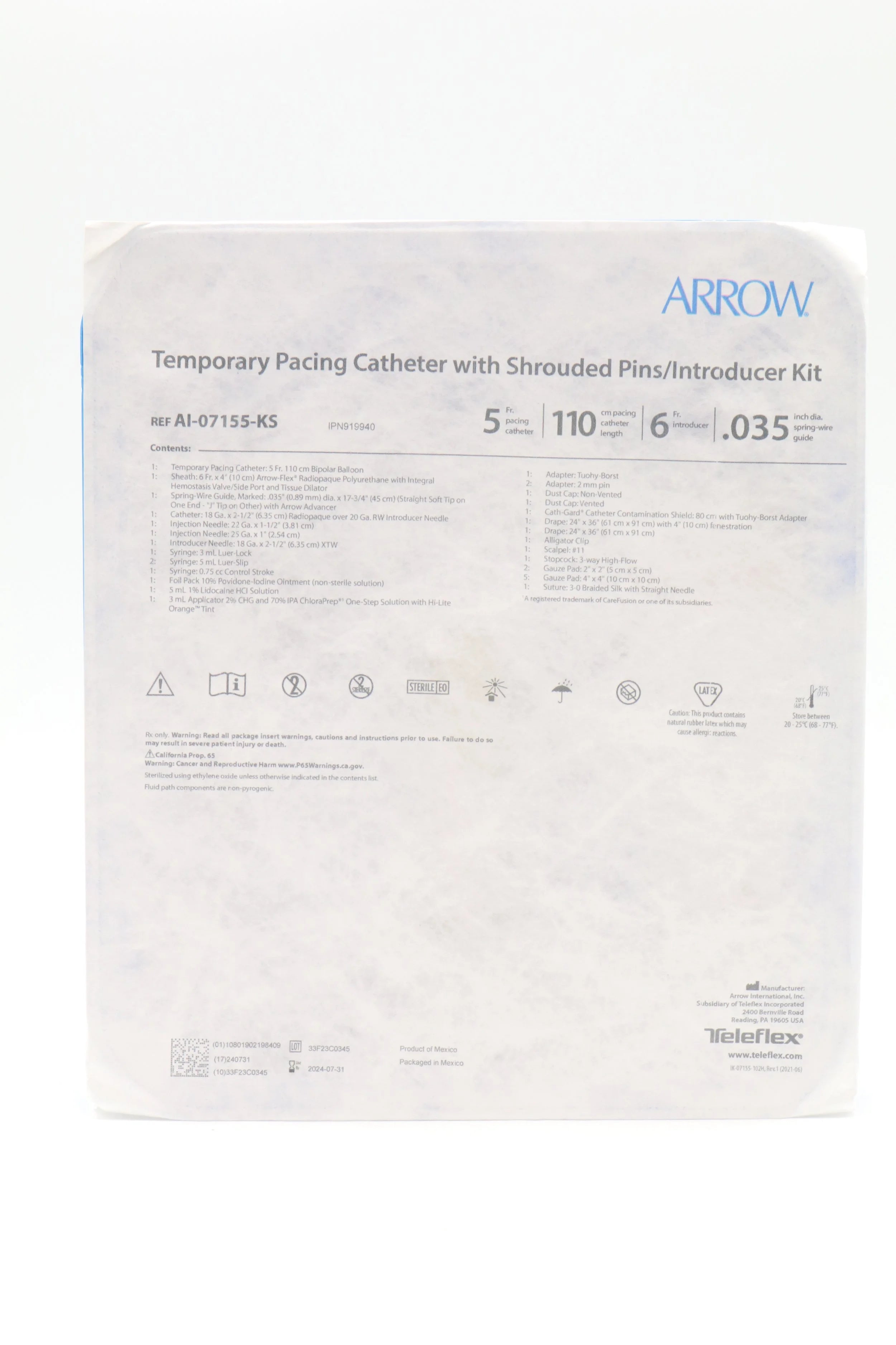 Teleflex | AI-07155-KS | Introducer Kit with Pacing Catheter, 5 Fr, 6 Fr Introducer